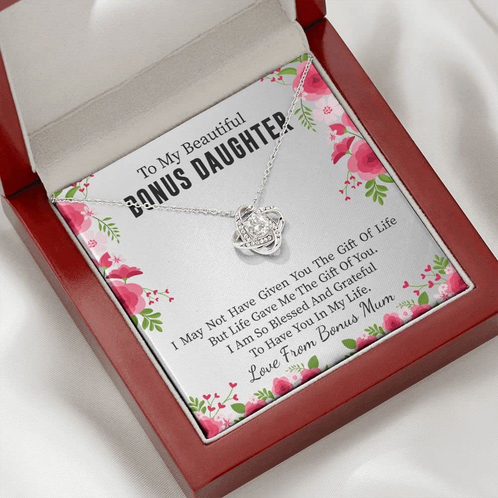 Beautiful Love Knot Jewelry Gift for Bonus Daughter - Birthday, Graduation & Christmas Present from Stepmom | Stepdaughter Appreciation Necklace for Special Occasions | Perfect for Mother-Daughter Bonding & Family Celebrations