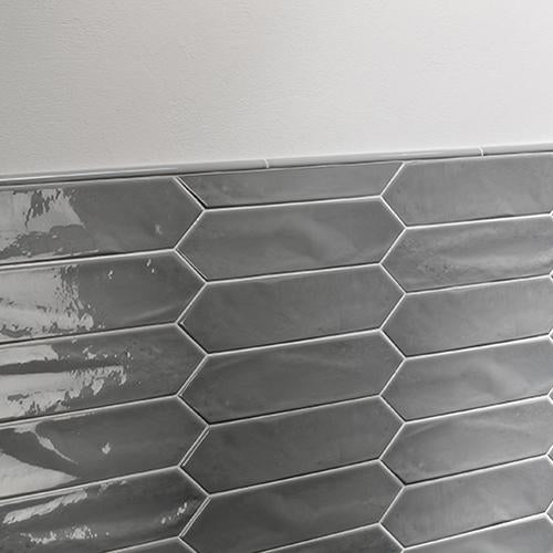 Gray Glossy 3x12 Picket Ceramic Wall Tile - Modern Subway Tile for Kitchen Backsplash, Bathroom & Shower Walls - Waterproof & Easy to Clean