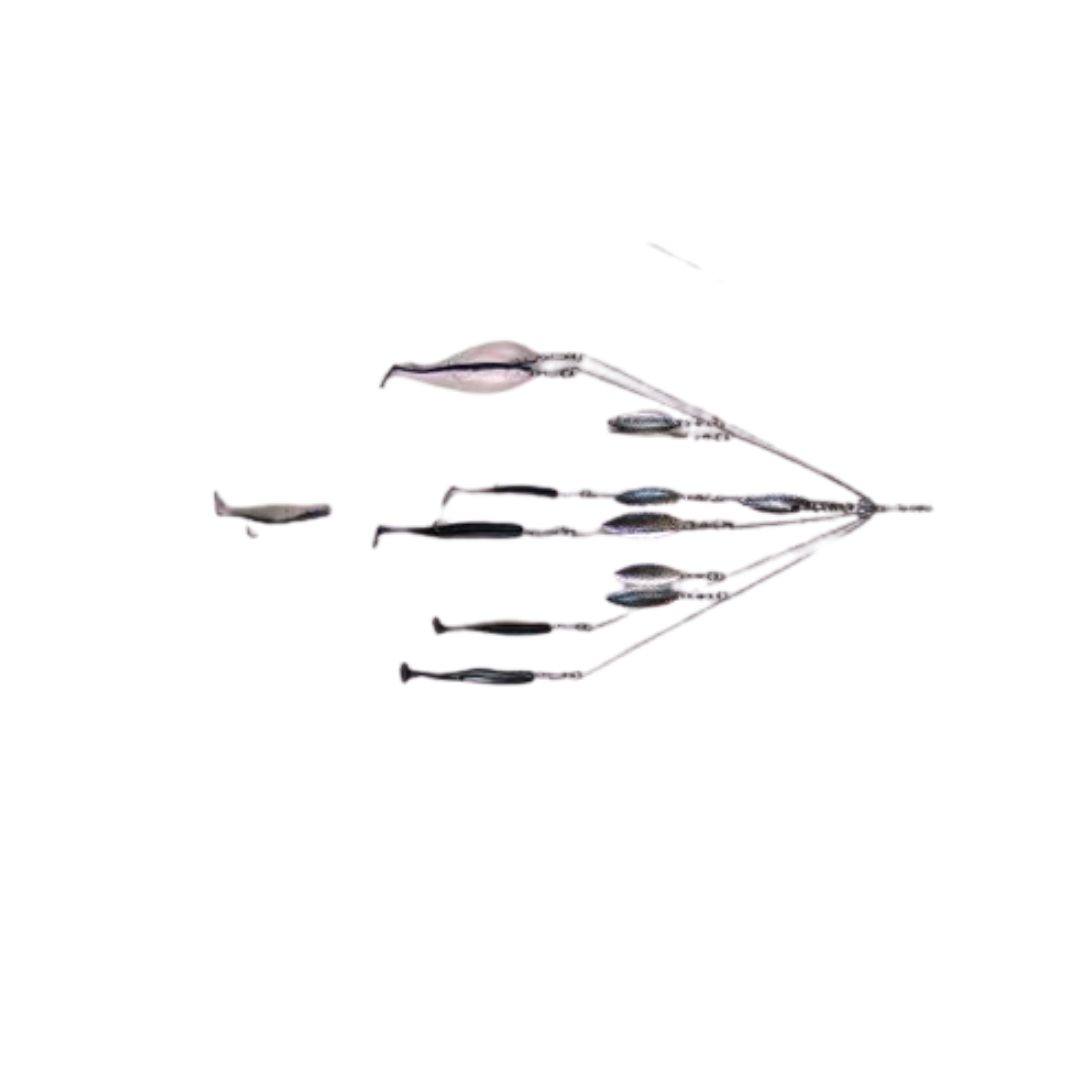9er's Lures 6 Arm 6 Shad & Spinner Umbrella Rigs - Saltwater Fishing Bait for Trolling, Casting, and Offshore Angling