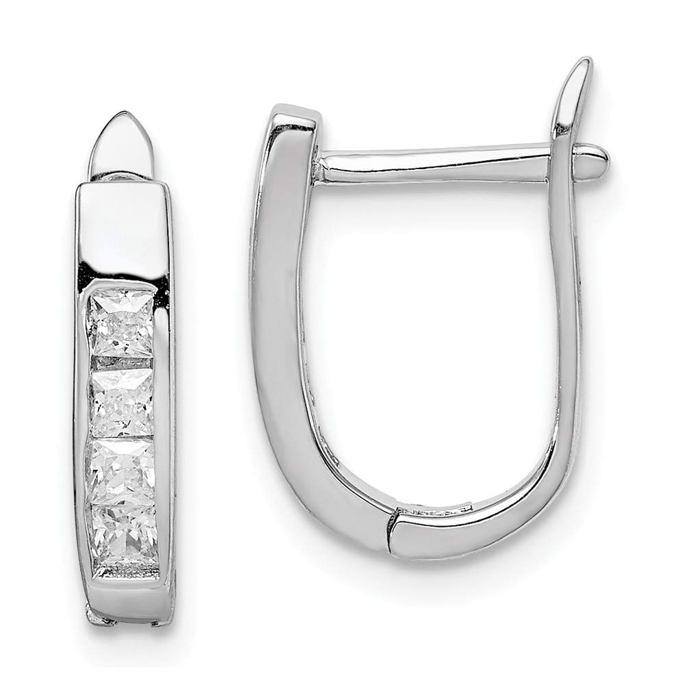 Sterling Silver Rhodium-Plated Cubic Zirconia Hinged Hoop Earrings for Women | Elegant CZ Stud Earrings for Party, Wedding & Everyday Wear | QE9203