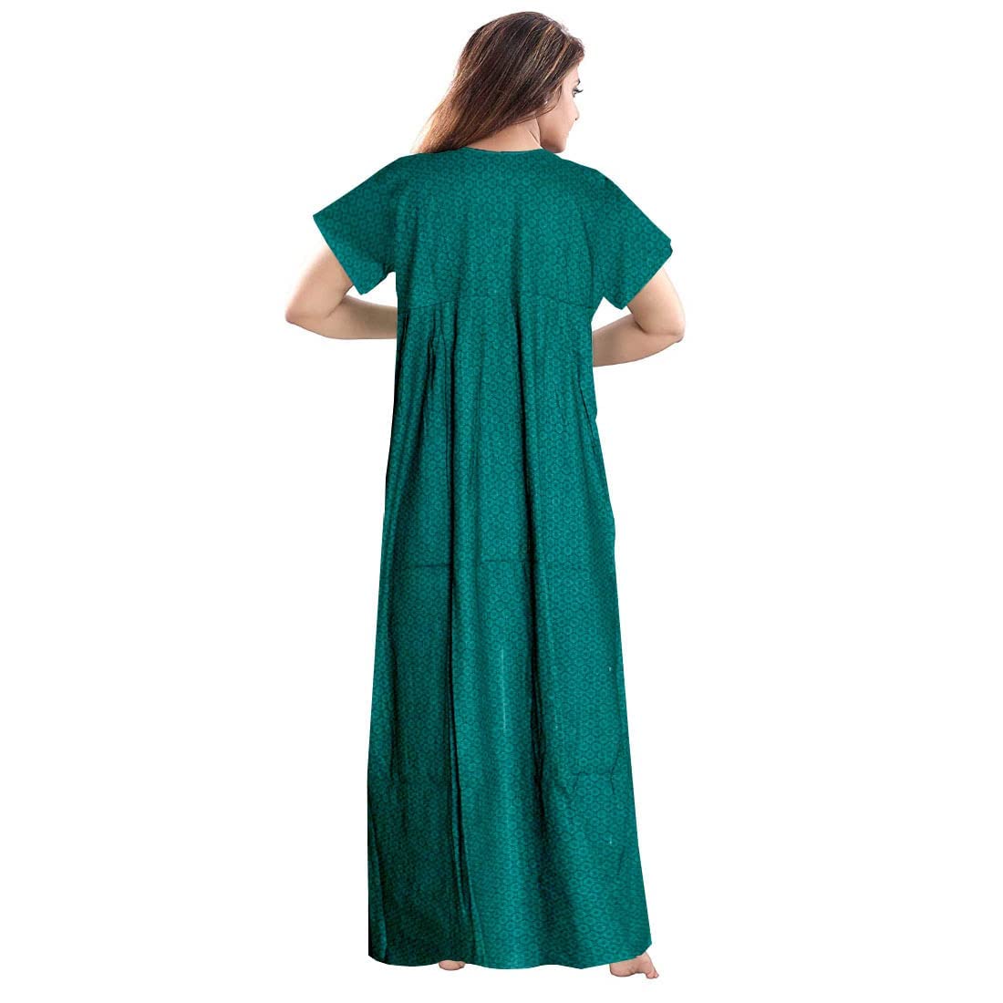 Women's 100% Cotton Indian Full-Length Nightgown - Soft Jaipuri Printed Sleepwear for Ladies (Pack of 2: Teal Blue & Green) | XL Size Night Dress for Comfortable Sleep & Lounge Wear