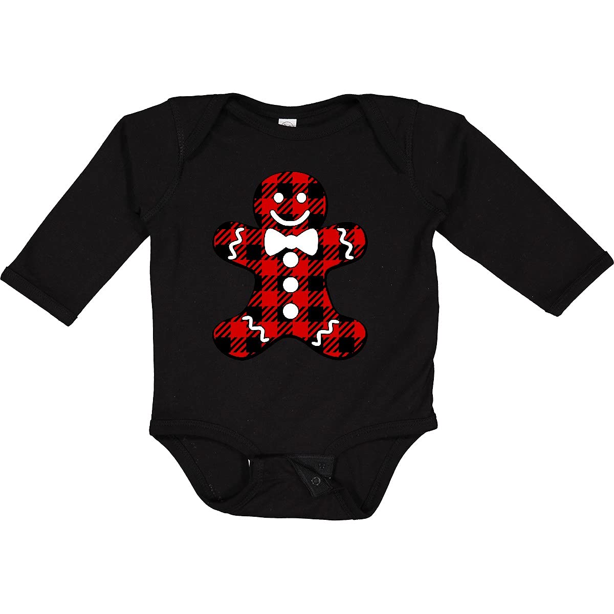 Inktastic Buffalo Plaid Gingerbread Man Long Sleeve Baby Bodysuit - Soft Holiday Outfit for Christmas & Winter Family Photos