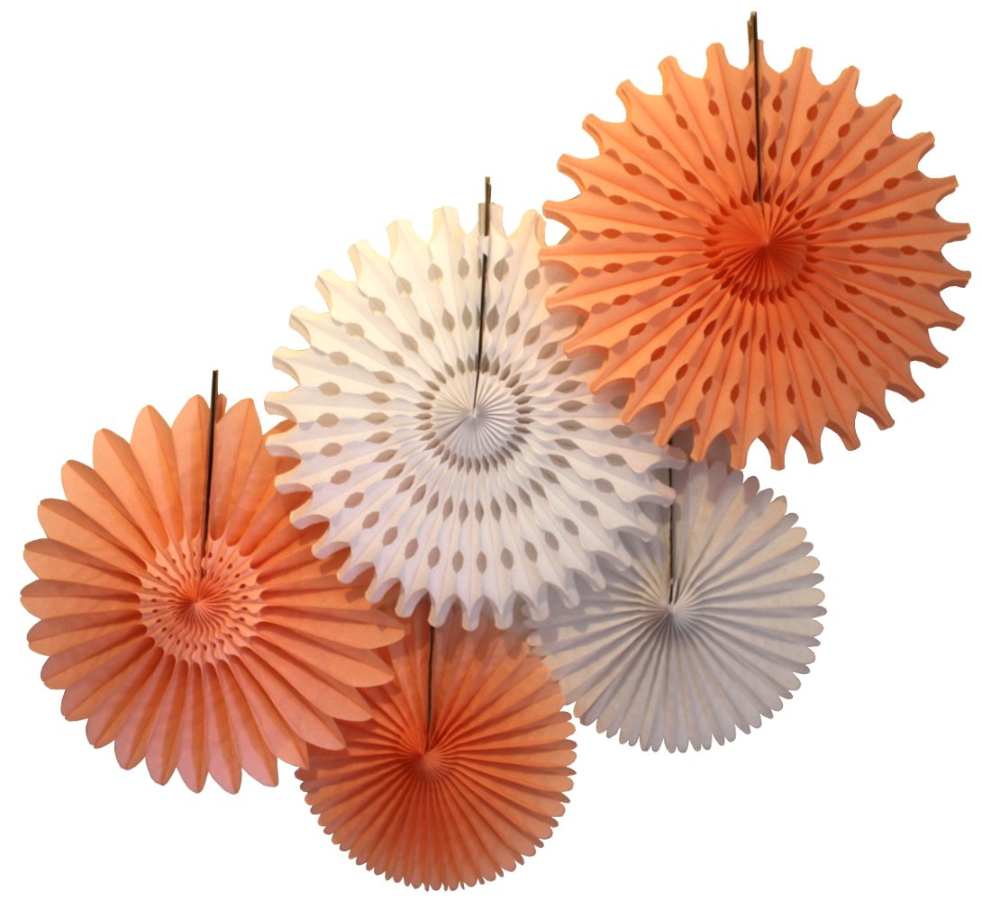 5-Piece Peach & White Tissue Paper Fans - Decorative Party Supplies for Weddings, Baby Showers & Home Decor