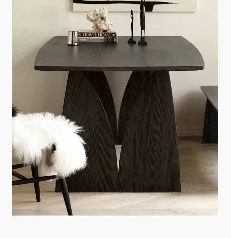 Handcrafted Oak Solid Wood Wabi Sabi Style Dining Table - Natural Wood Grain Texture - Modern Minimalist Furniture for Dining Room, Kitchen, or Open Concept Living Space