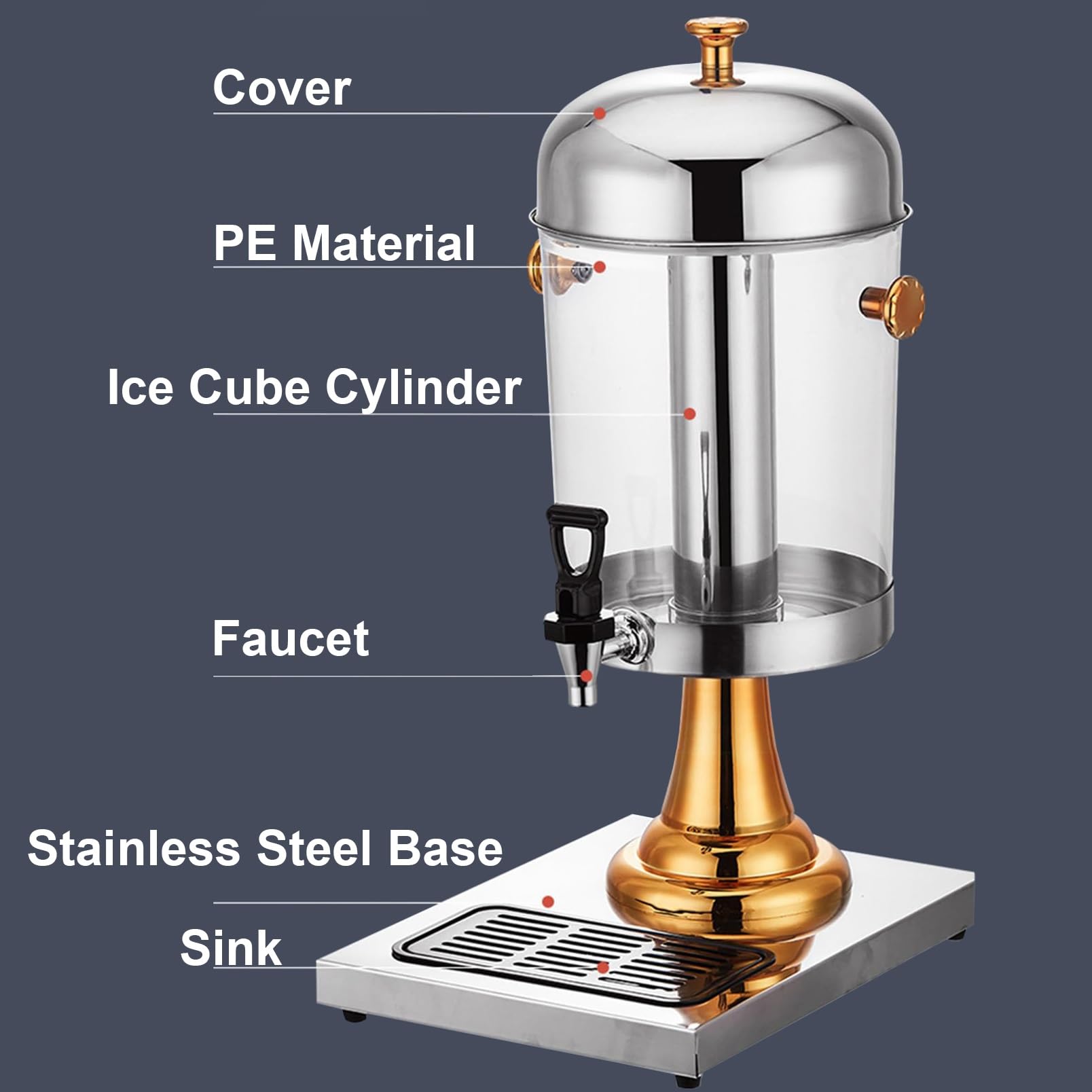 Stainless Steel Water Dispenser 8L/16L/24L - ELIKBH Juice & Beverage Dispenser for Tea, Lemonade, Party Drinks (Silver, 24L Capacity) - Perfect for Home, Office & Outdoor Events
