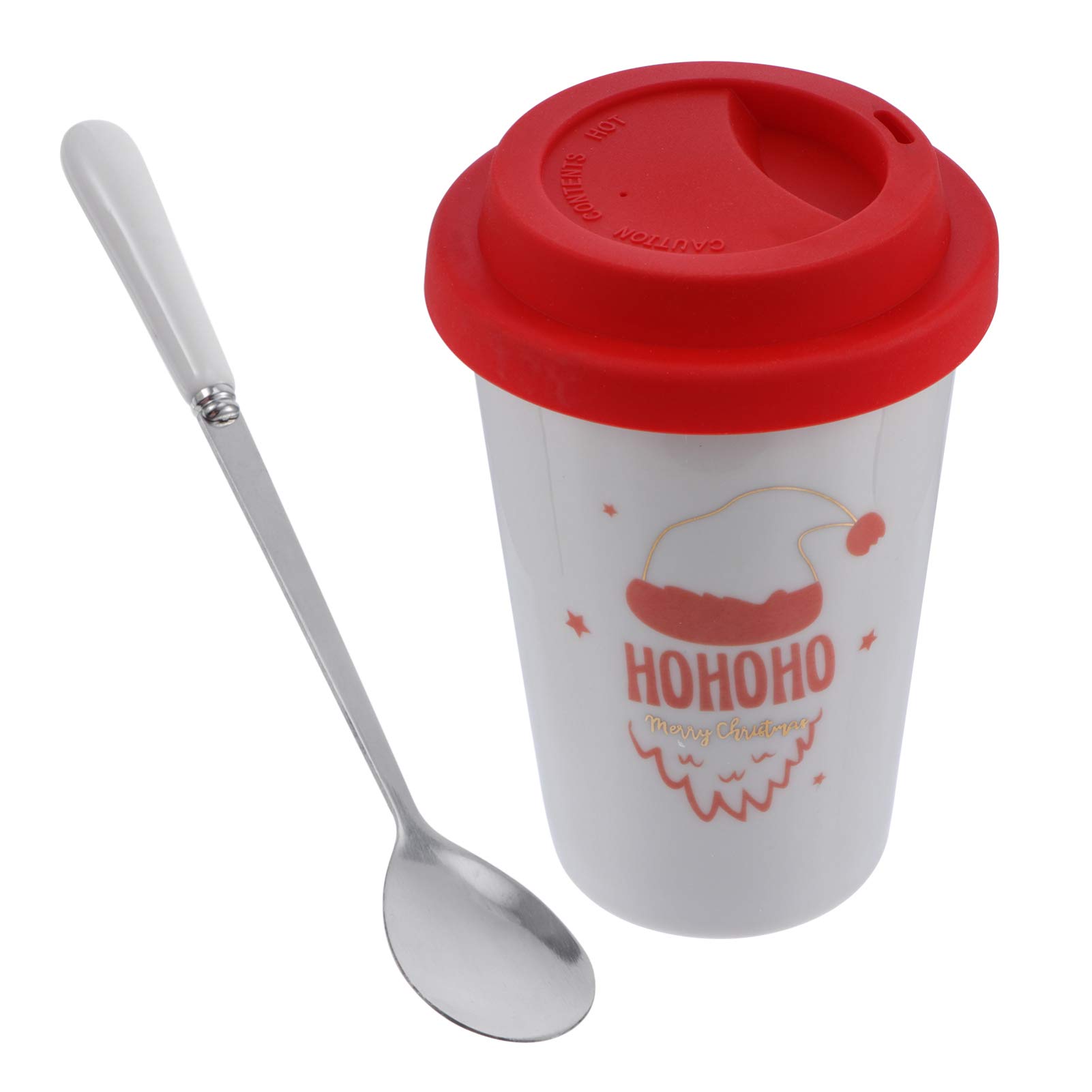 Amosfun Santa Claus Christmas Ceramic Coffee Mug with Lid & Spoon - Holiday Kids Tumbler for Hot Drinks, Perfect Gift & Home Decor - Great for Christmas Morning Cocoa, Office Coffee Breaks & Festive Gatherings