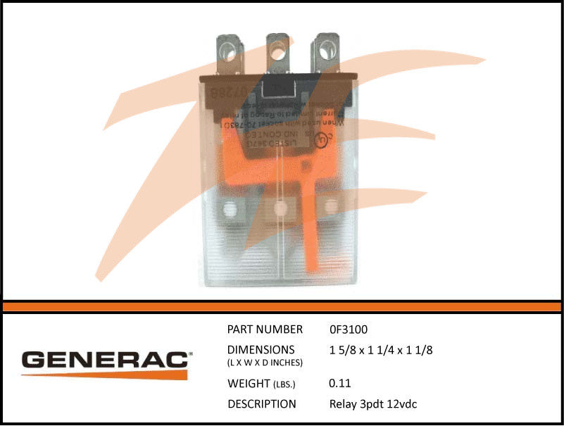 Generac 0F3100 3PDT 12V Relay - Heavy Duty Power Switch for Generators, HVAC Systems & Industrial Equipment | Perfect for Backup Power & Motor Control Applications