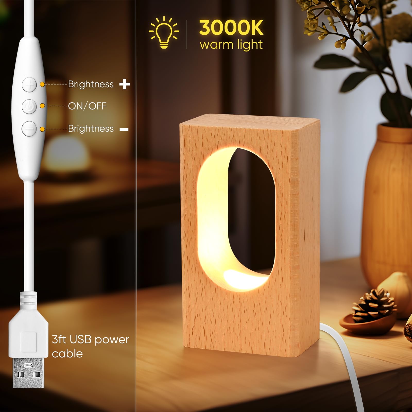 Dimmable LED Wood Desk Lamp - Adjustable Bedside Night Light for Bedroom, Creative Home Decor Table Lamp with Warm Lighting, Unique Housewarming Gift for Office, Study, Reading & Relaxation
