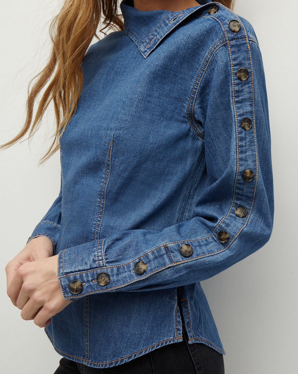 Fashionable Asymmetrical Denim Shirt for Women - Trendy Oversized Button Up Top with Unique Design - Perfect for Casual Outfits, Layering & Streetwear Looks