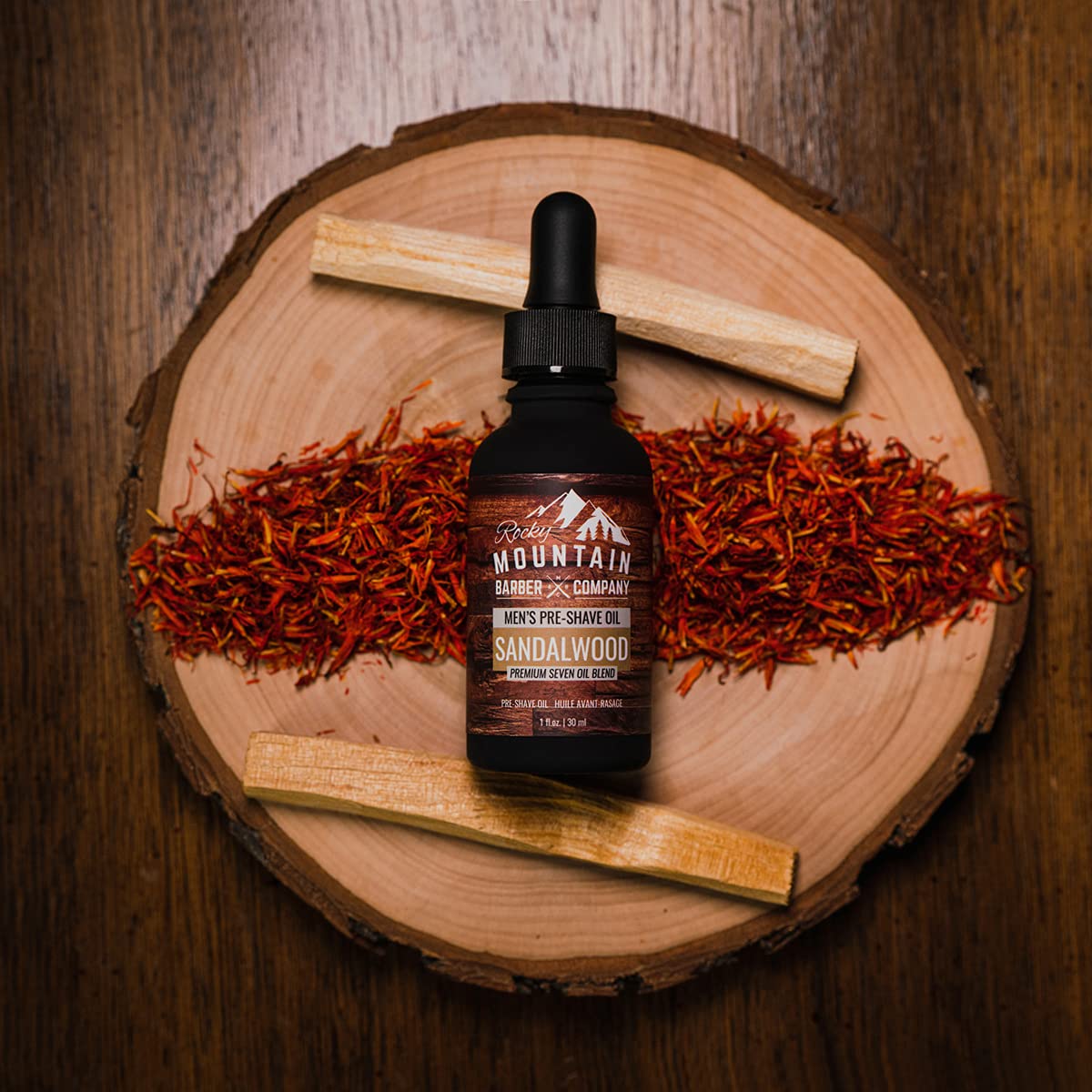 Rocky Mountain Barber Pre-Shave Oil with Sandalwood, Jojoba & Argan Oil - 7 Oil Blend for Smooth Shaving - 1 fl oz - Perfect for Men's Wet Shaving & Beard Care Routine