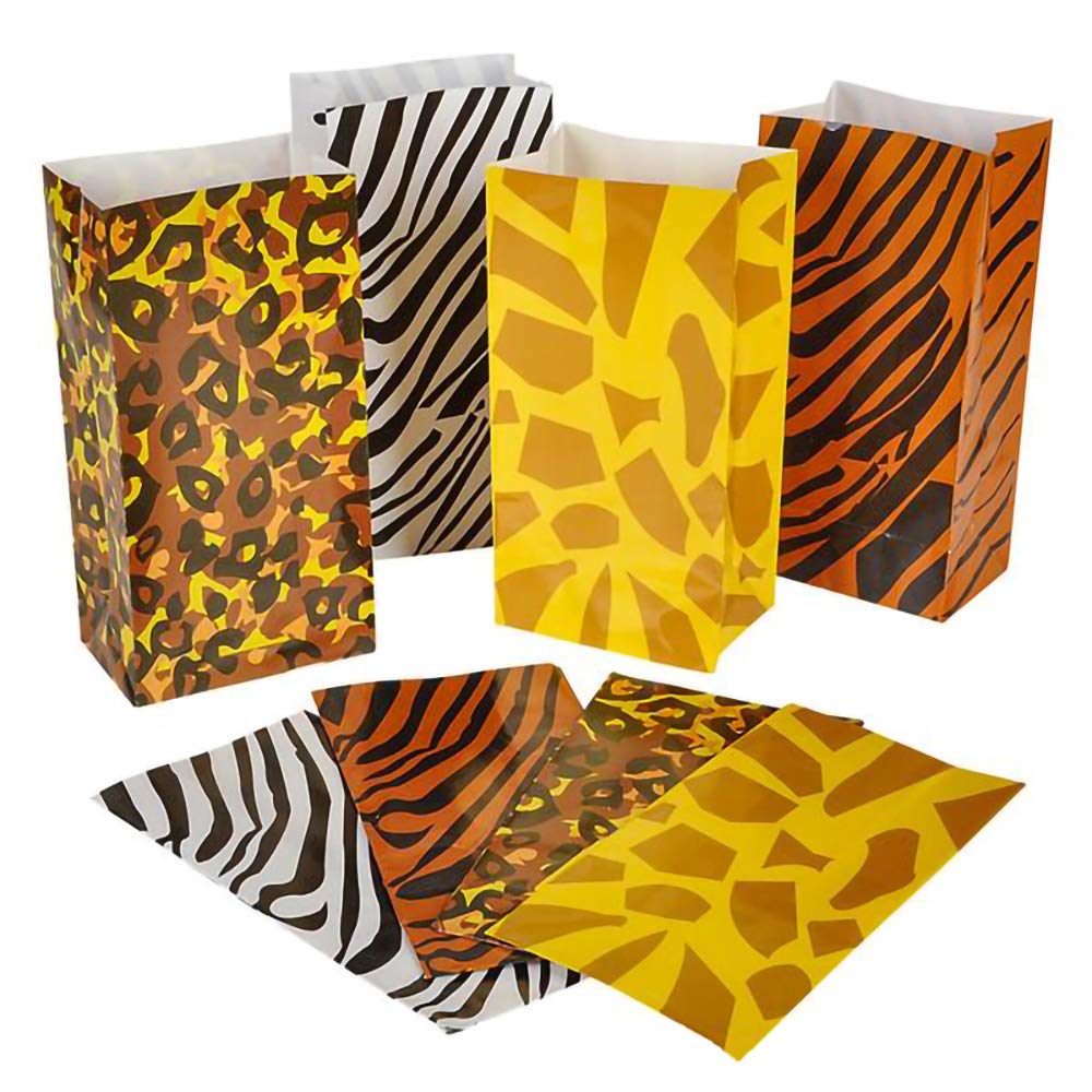 Safari Zoo Animal Jungle Paper Treat Bags - 24 Pack for Kids Birthday Party Favors, School Supplies & Classroom Rewards | Perfect for Goodie Bags, Party Decorations & Snack Packaging
