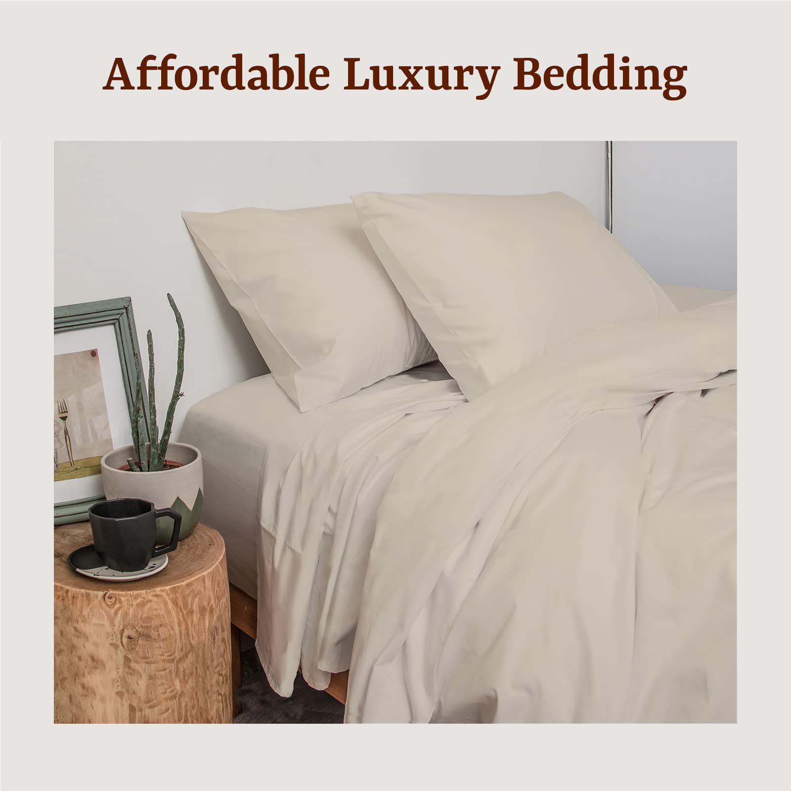 Premium 100% Peruvian Pima Cotton Queen Size Bed Sheet Set - 4 Piece Percale Bedding with 415 Thread Count - Breathable & Cooling Sheets in Latte Solid Color - Perfect for Hot Sleepers & Luxury Bedrooms