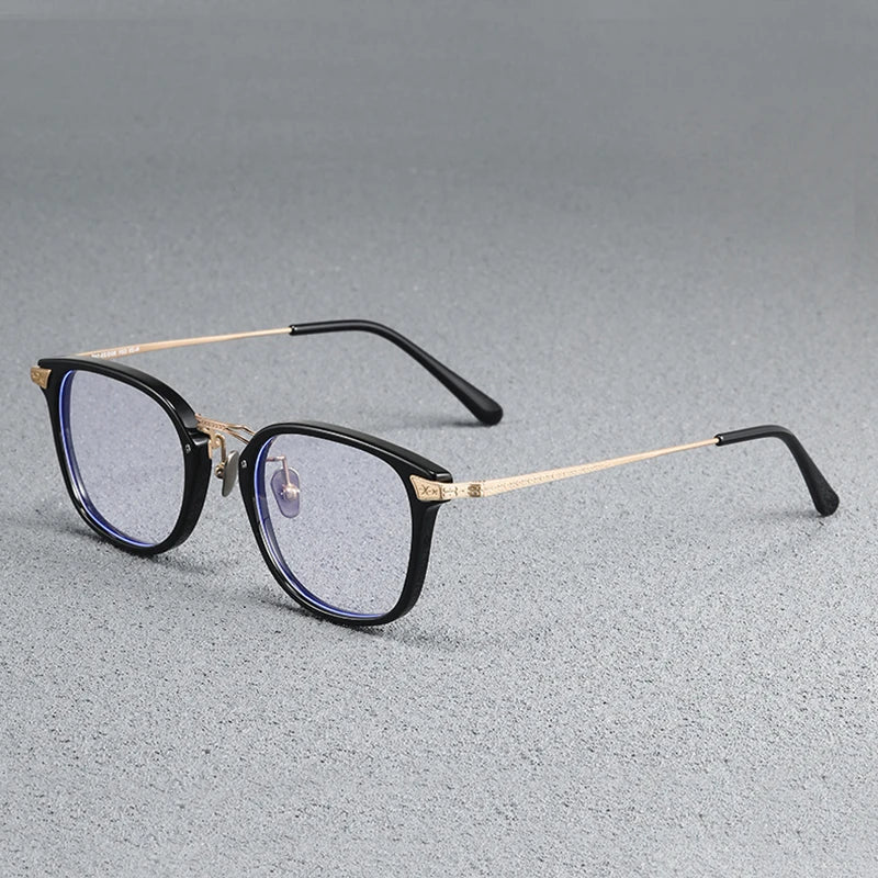 Stylish Unisex Black Titanium Acetate Square Frame Eyeglasses - Lightweight & Durable for Work, Reading & Fashion | MN23