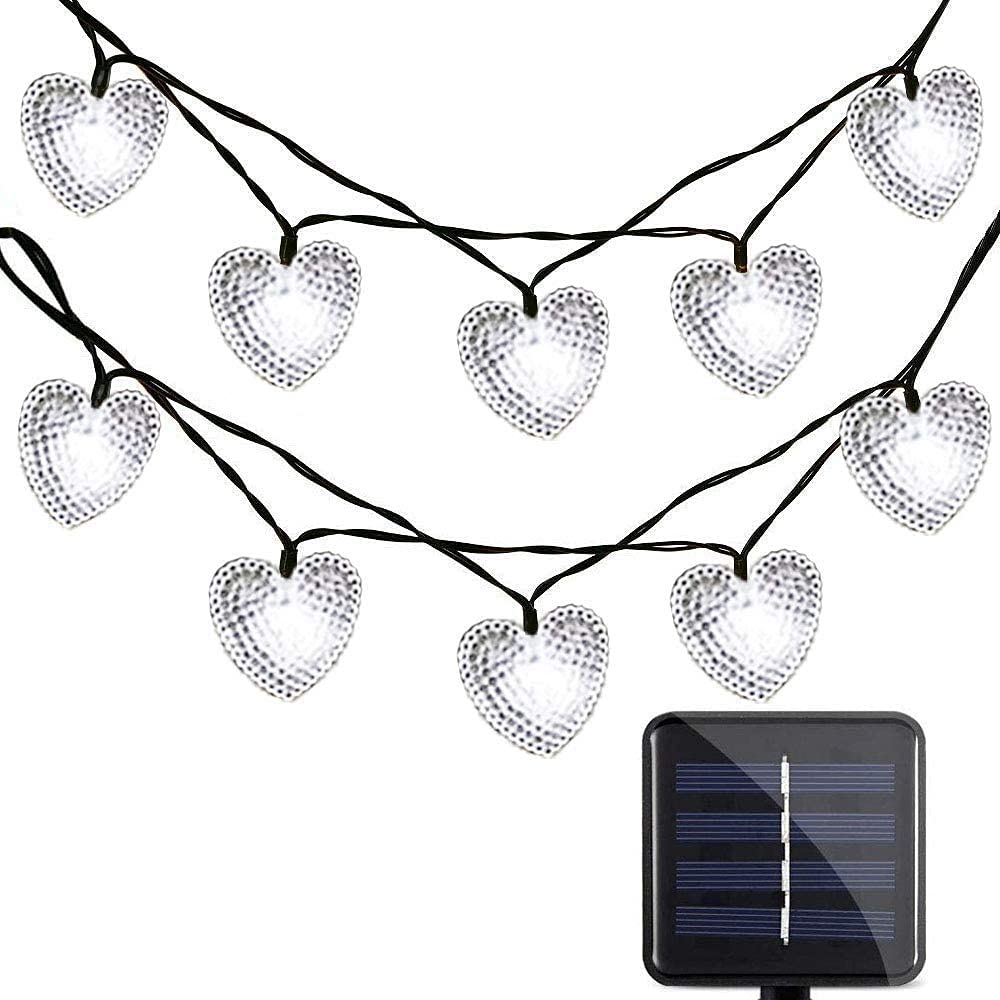 30 LED Solar String Lights with 8 Modes - 20ft Heart-Shaped Fairy Lights for Weddings, Parties & Outdoor Decor | Waterproof Hanging Curtain Lights for Garden, Patio & Festive Atmosphere (White)