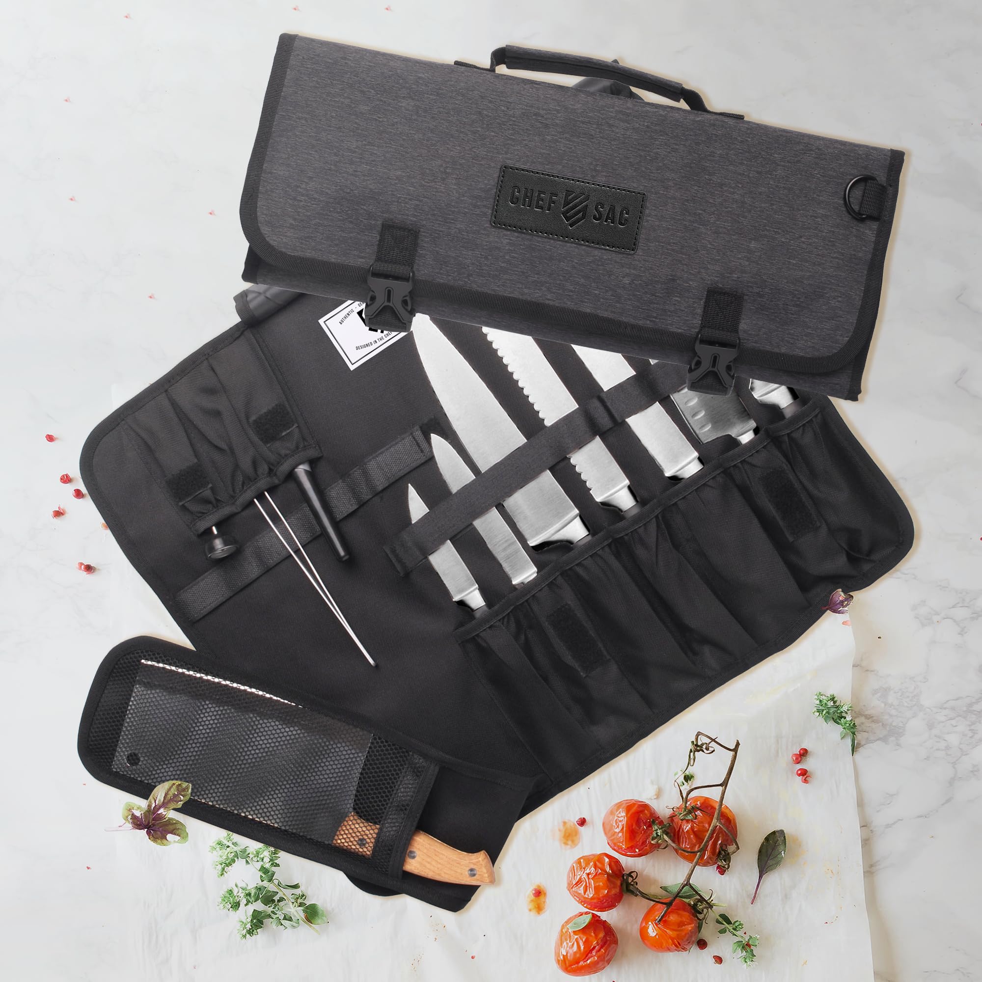 Professional Chef Knife Roll Bag - 8+ Slots Waterproof Knife Storage Case for Kitchen Tools | Durable Knife Carrying Bag for Chefs & Culinary Students (Black) | Perfect for Restaurant Work, Cooking Classes & Travel