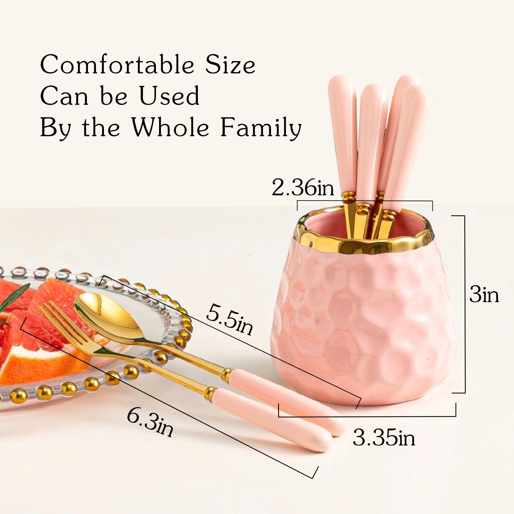 Elegant Dessert Fork Set with Pink Ceramic Jar & 8 Small Forks - Perfect for Salads, Fruits, Cakes, Parties & Camping | Stylish Tableware for Home Entertaining & Outdoor Dining