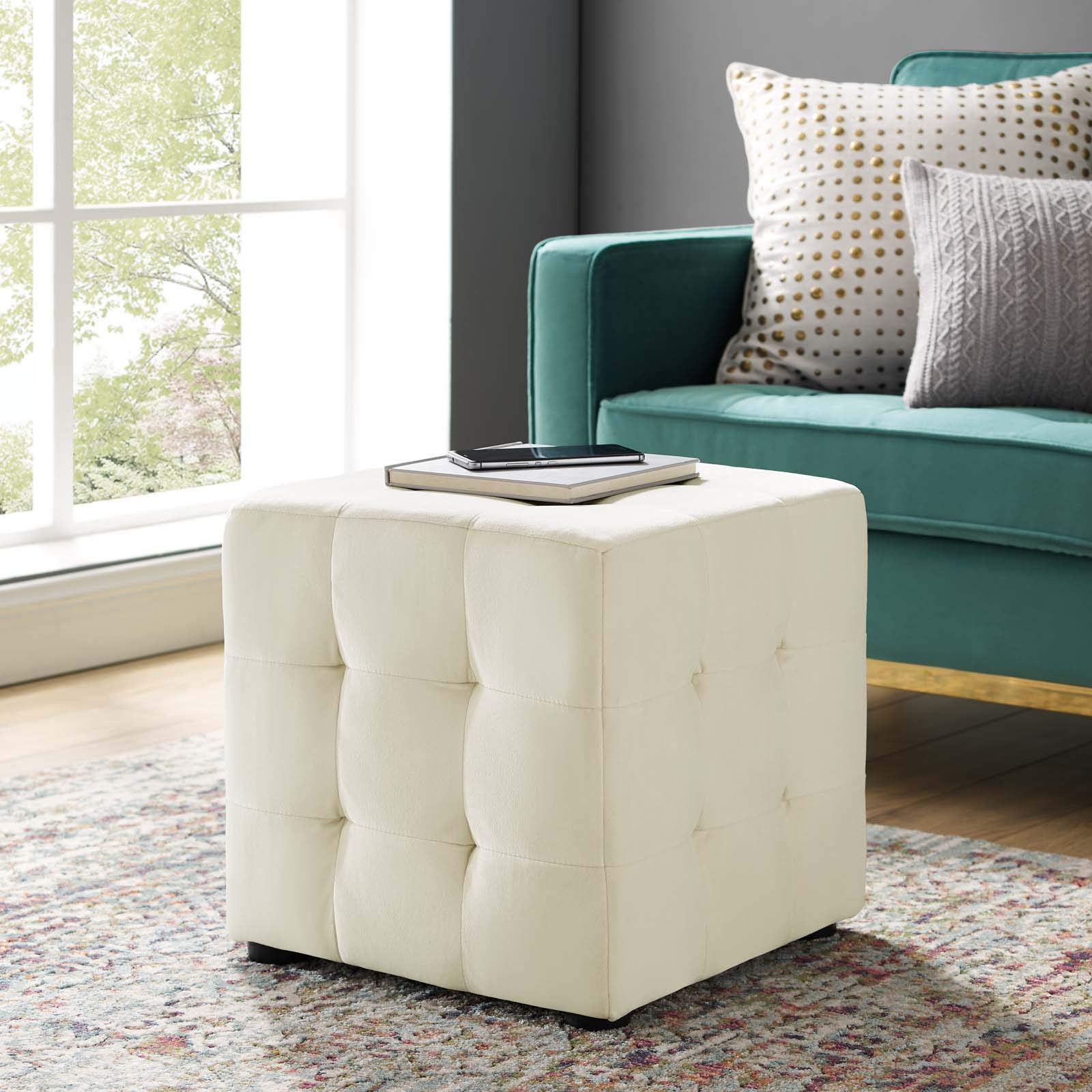 Modern Velvet Accent Chair with Ottoman - Contemporary Living Room Lounge Chair in Ivory White - Perfect for Home Decor, Reading Nook & Cozy Sitting Area