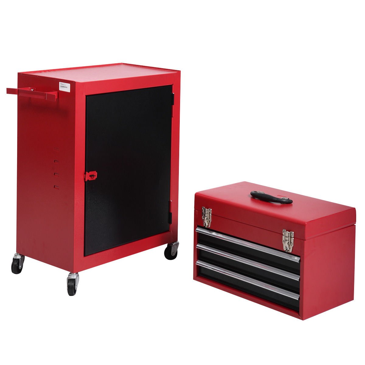 2-Piece Mini Tool Chest & Cabinet Storage Box - Rolling Garage Toolbox Organizer for Tools, Hardware & DIY Supplies - Perfect for Workshop, Garage & Home Organization