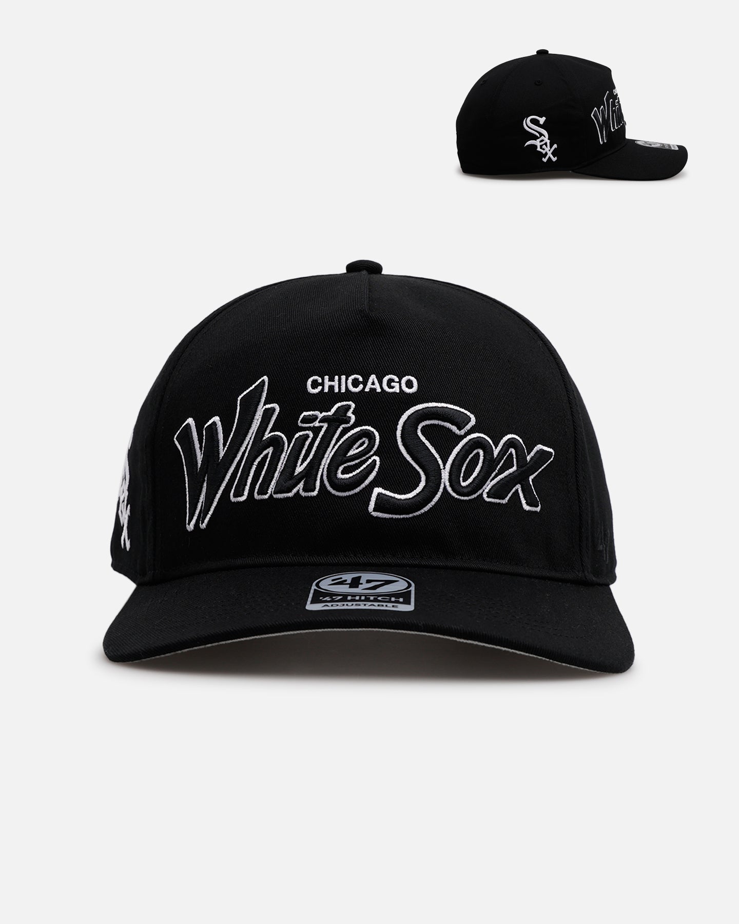 47 Brand Chicago White Sox 'Black Dome Script' Snapback Hat - Adjustable Hitch Back - Black - Perfect for Baseball Games, Casual Wear & Sports Fans