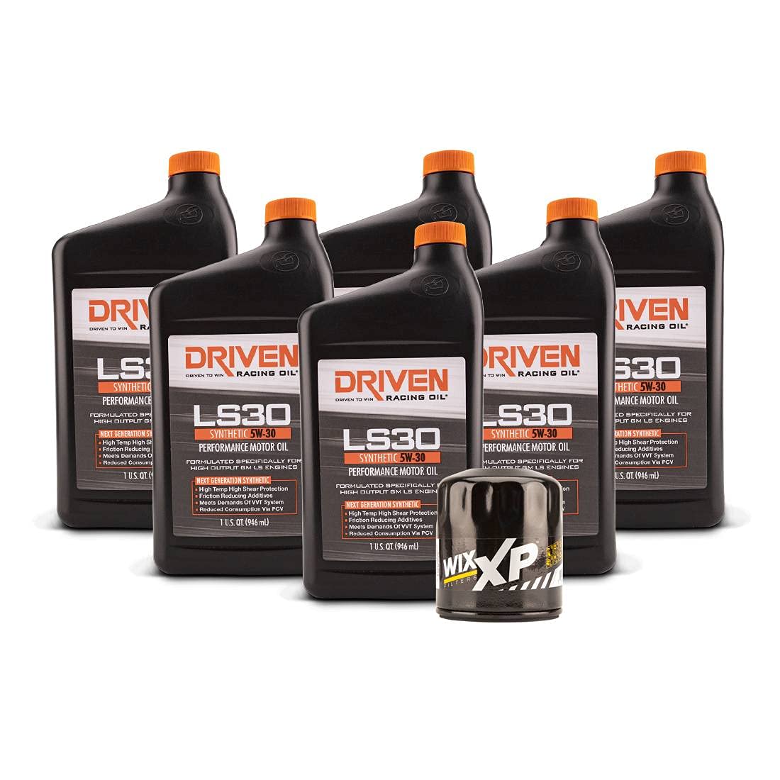 Driven Racing Oil LS30 Full Synthetic 5W-30 Motor Oil Change Kit for 1997-2006 GM LS Engines (Gen III) - Includes 6 Quarts Oil & Wix 51042XP Oil Filter - Perfect for High-Performance Street & Track Vehicles