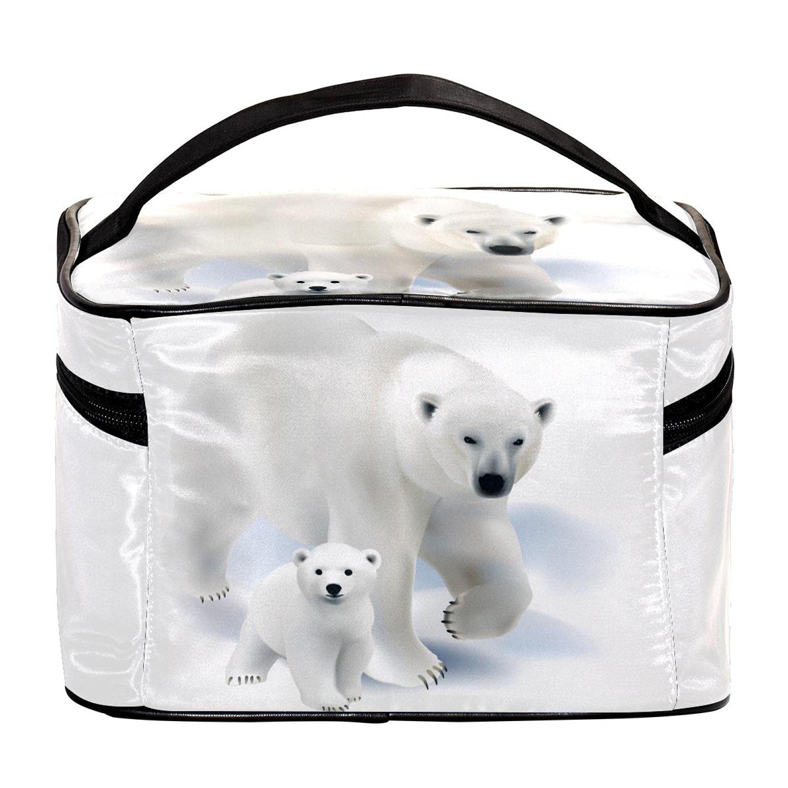 White Polar Bear & Baby Travel Makeup Bag - Large Cosmetic Organizer with Zipper - Waterproof Toiletry Bag for Women & Girls - Perfect for Travel, Gym, and Daily Essentials Storage