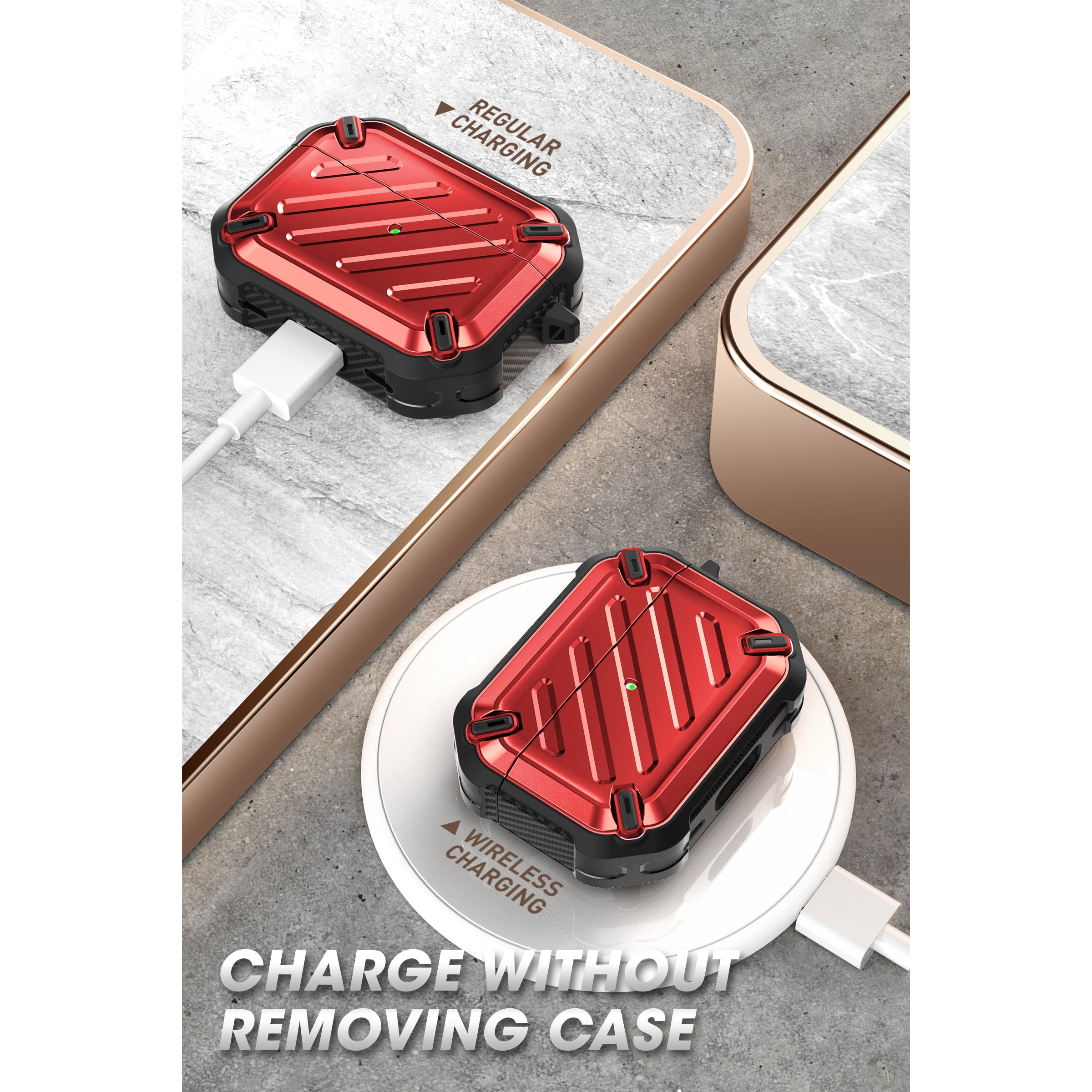 Apple AirPods Pro 2 Case - Unicorn Beetle PRO Rugged Protective Cover with Military-Grade Drop Protection, Metallic Red - Perfect for Outdoor, Travel & Sports Activities