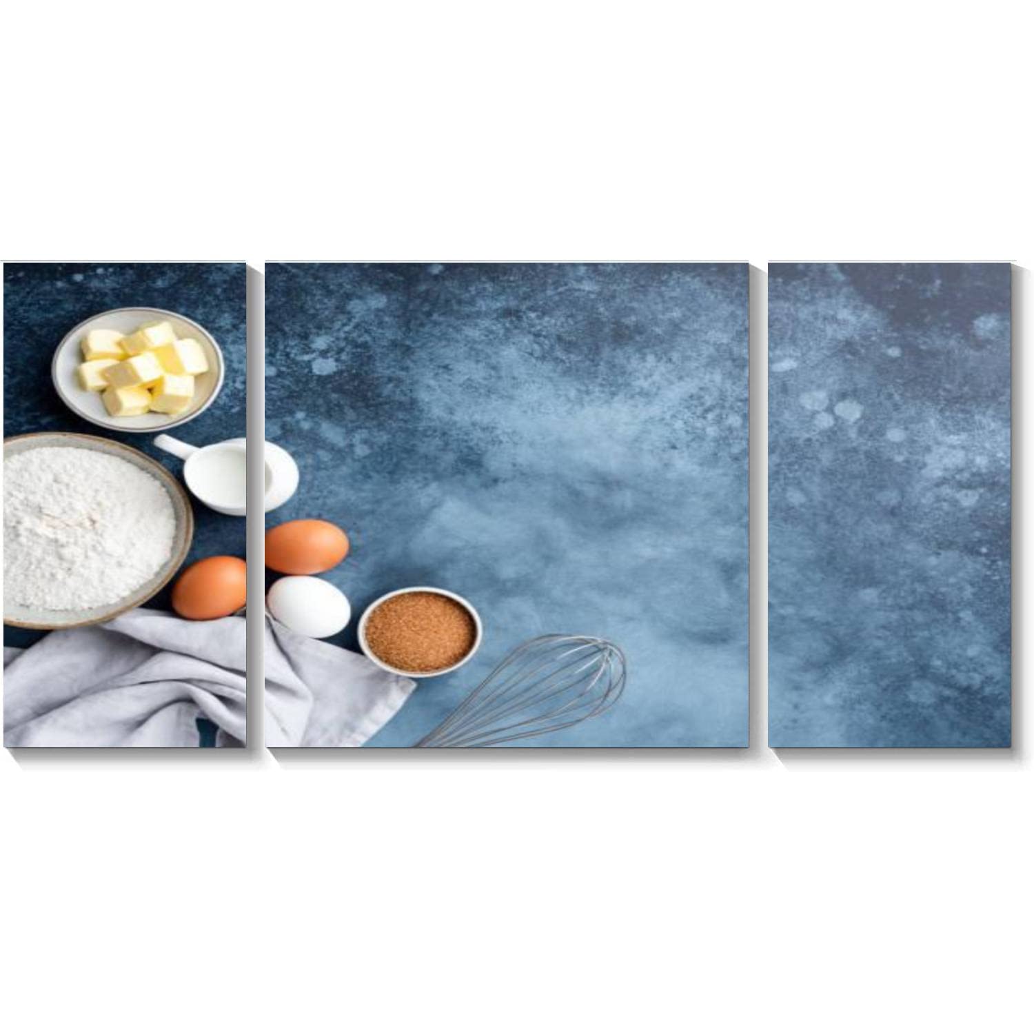 BDMPIZLNSF 3 Panel Canvas Wall Art - Baking Ingredients Flour Eggs Sugar Butter Framed Painting - Kitchen Decor for Home, Living Room & Bedroom - Ready to Hang Artwork for Baking Lovers & Foodies