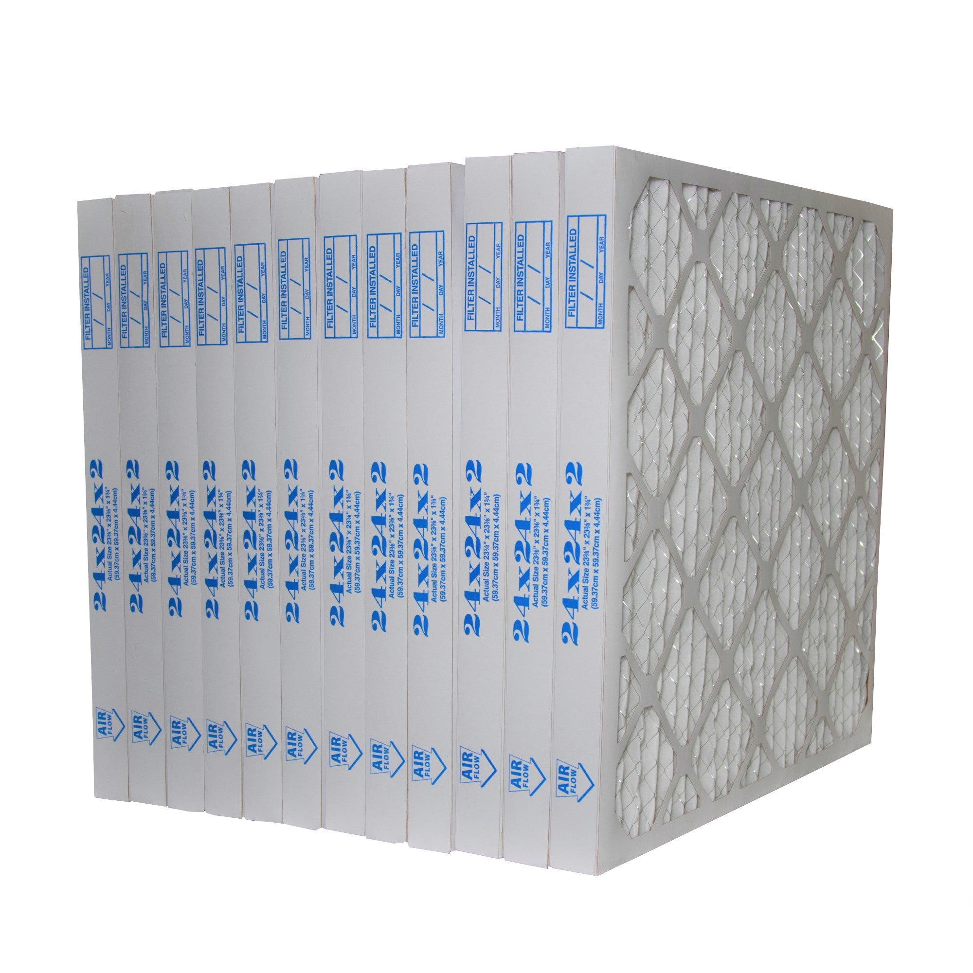 24x24x2 MERV 8 Pleated Air Filters - 12 Pack | AC Furnace HVAC Replacement Filters for Home & Office Air Purification System