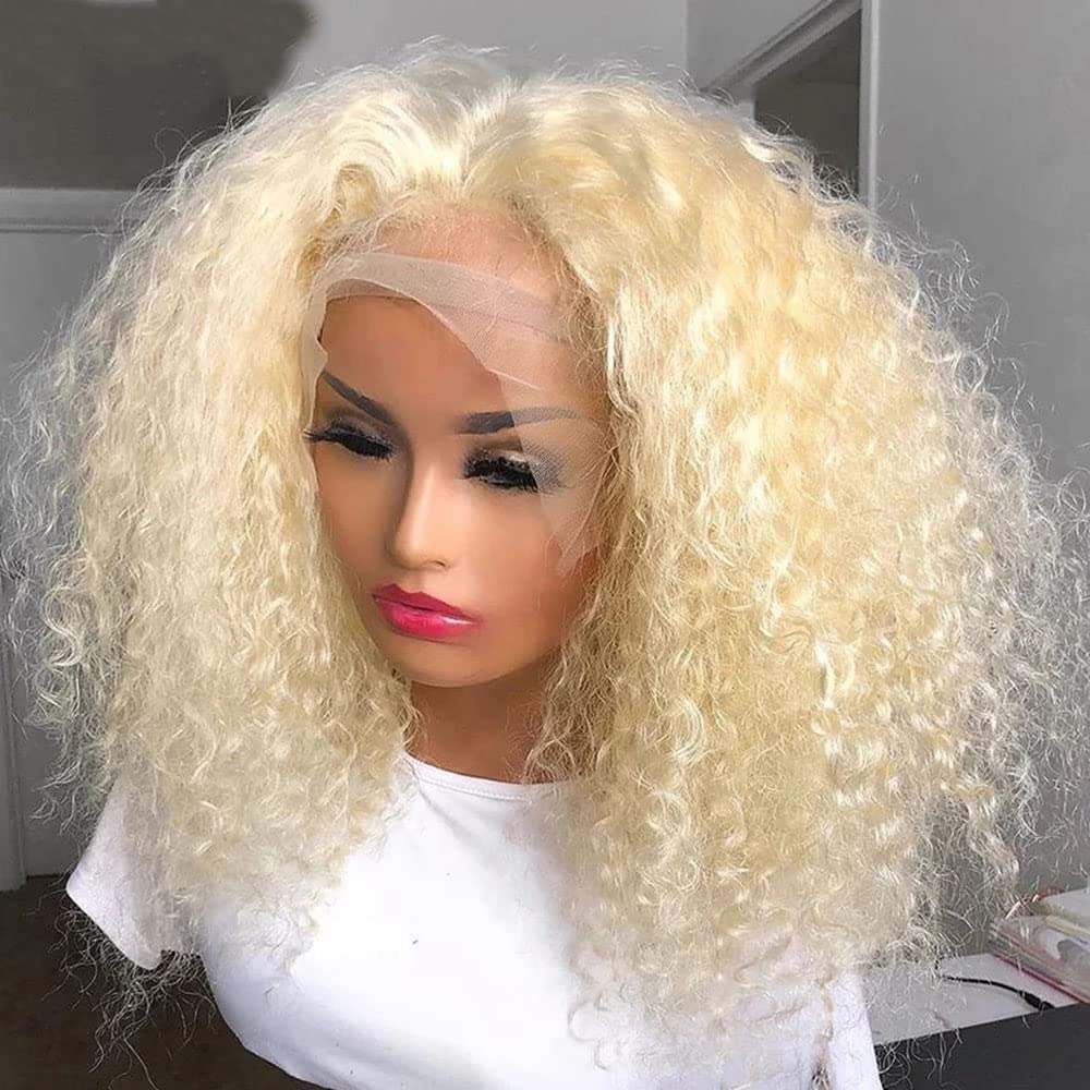 13x4 Blonde Lace Front Wigs Human Hair - Kinky Curly 13x6 HD 613 Lace Frontal Wig with Pre Plucked Baby Hair | 613 Lace Closure Wig for Women (18 Inch, 13x4 Lace Front, 180 Density) | Perfect for Daily Wear, Parties, Cosplay & Special Occasions