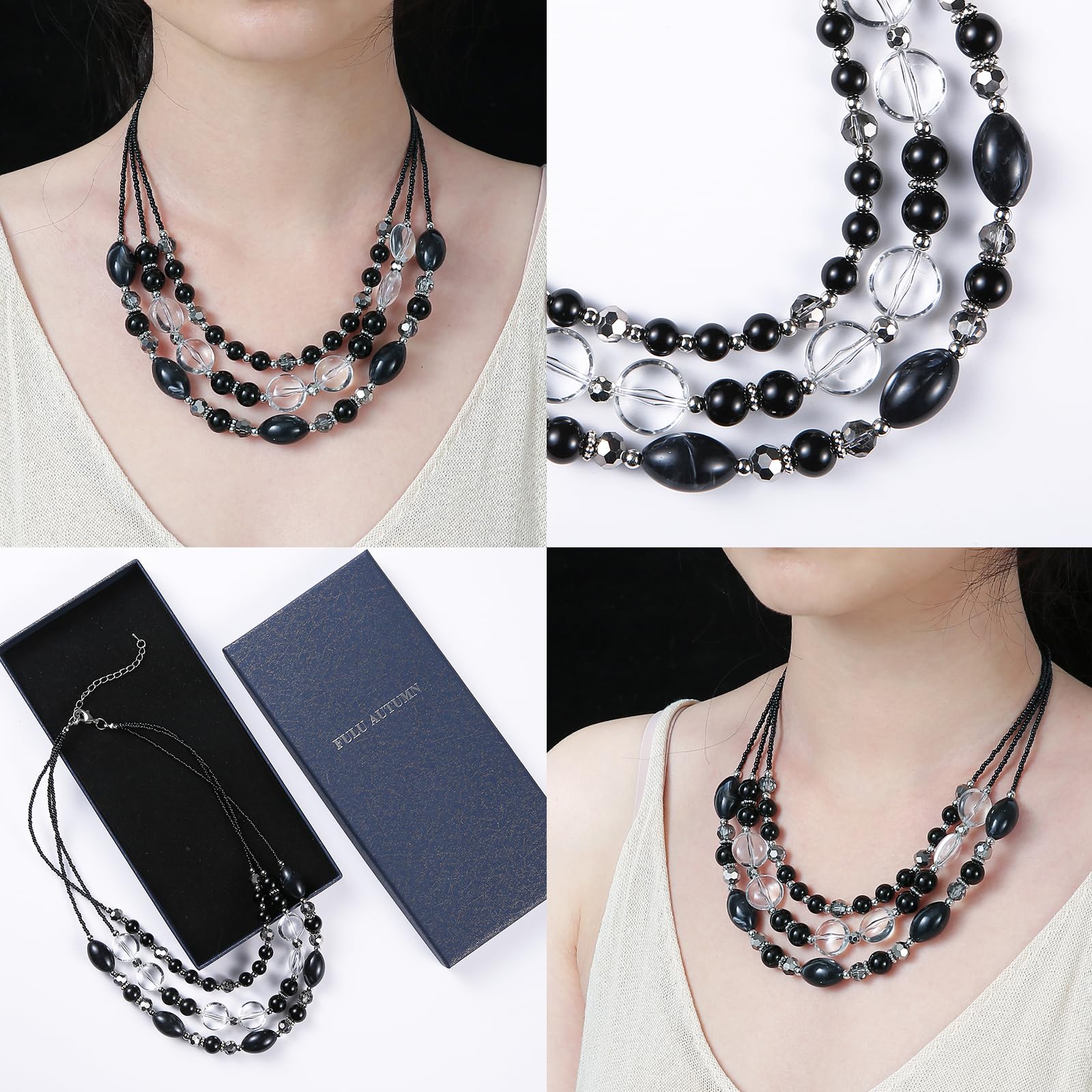 Chunky Layered Beaded Necklace for Women - Multi Strand Statement Jewelry, Fashion Boho Necklace, Birthday Gift for Mom - Perfect for Parties, Weddings & Everyday Wear