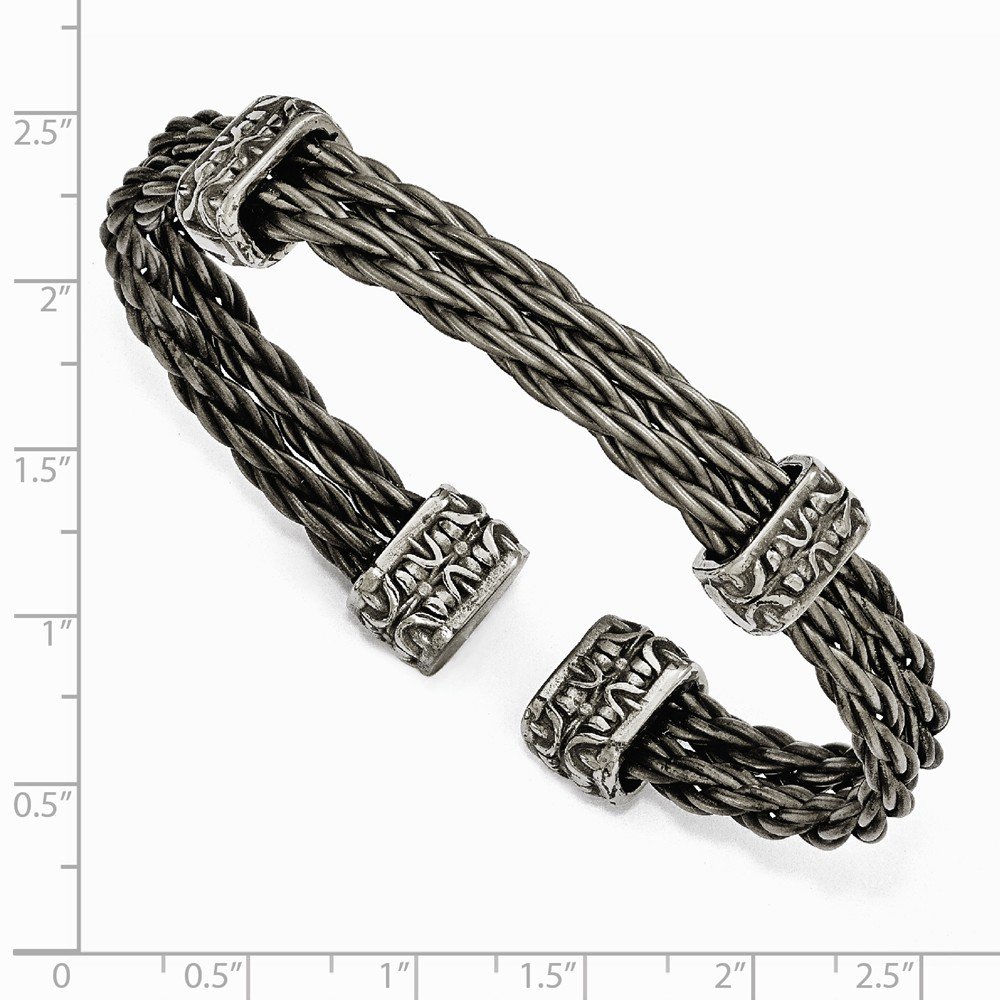 Solid Titanium Men's Brushed Cable Cuff Bangle Bracelet - Durable & Hypoallergenic Titanium Jewelry for Men - Perfect for Casual Wear, Date Nights & Gifts