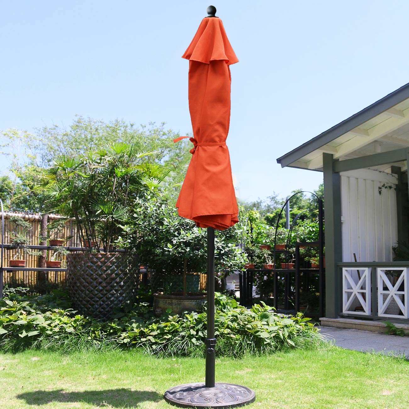 Sunnyglade 9Ft Outdoor Patio Umbrella with 8 Heavy-Duty Steel Ribs - UV Protection, Wind Resistant, Tilt Function (Orange) - Perfect for Poolside, Backyard, Garden, and Outdoor Dining