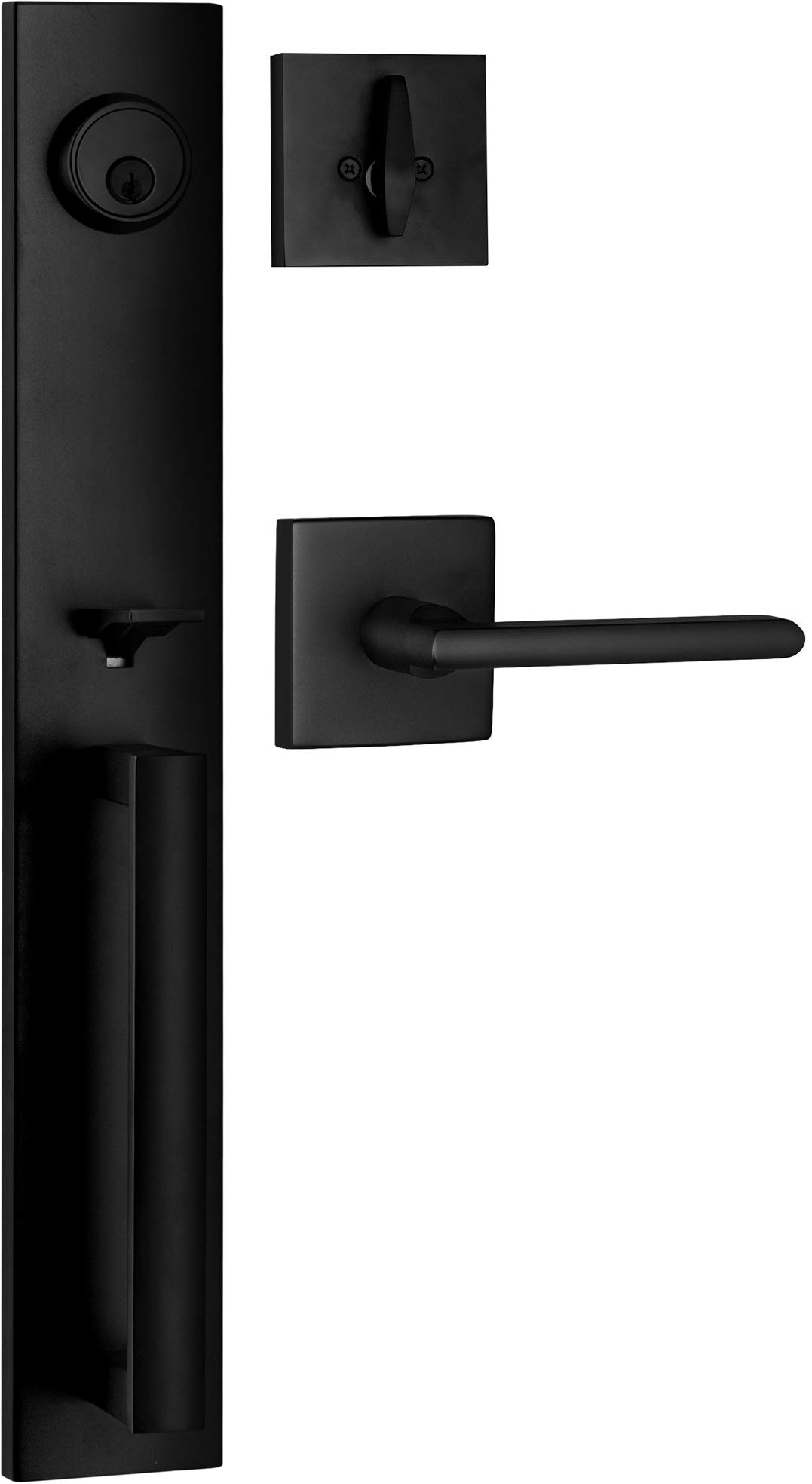 Berlin Modisch Full Escutcheon Heavy Duty Front Door Handle Set with Deadbolt Lock - Slim Square Single Cylinder, Iron Black Finish for Home Security & Entryway Protection | Perfect for Residential Doors, Apartments, and Office Buildings