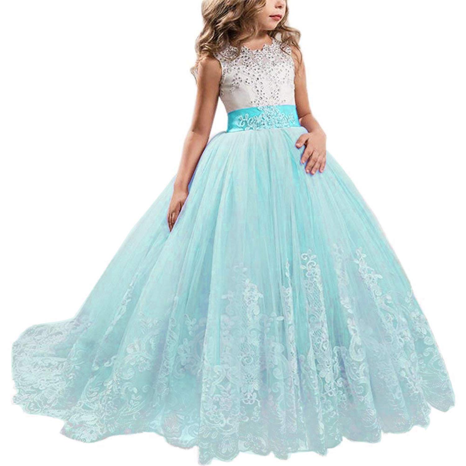 NNJXD Girls Princess Lilac Pageant Dress - Long Sleeve Tulle Ball Gown for Kids Birthday Party, Prom, Pageant, Flower Girl & Special Occasions