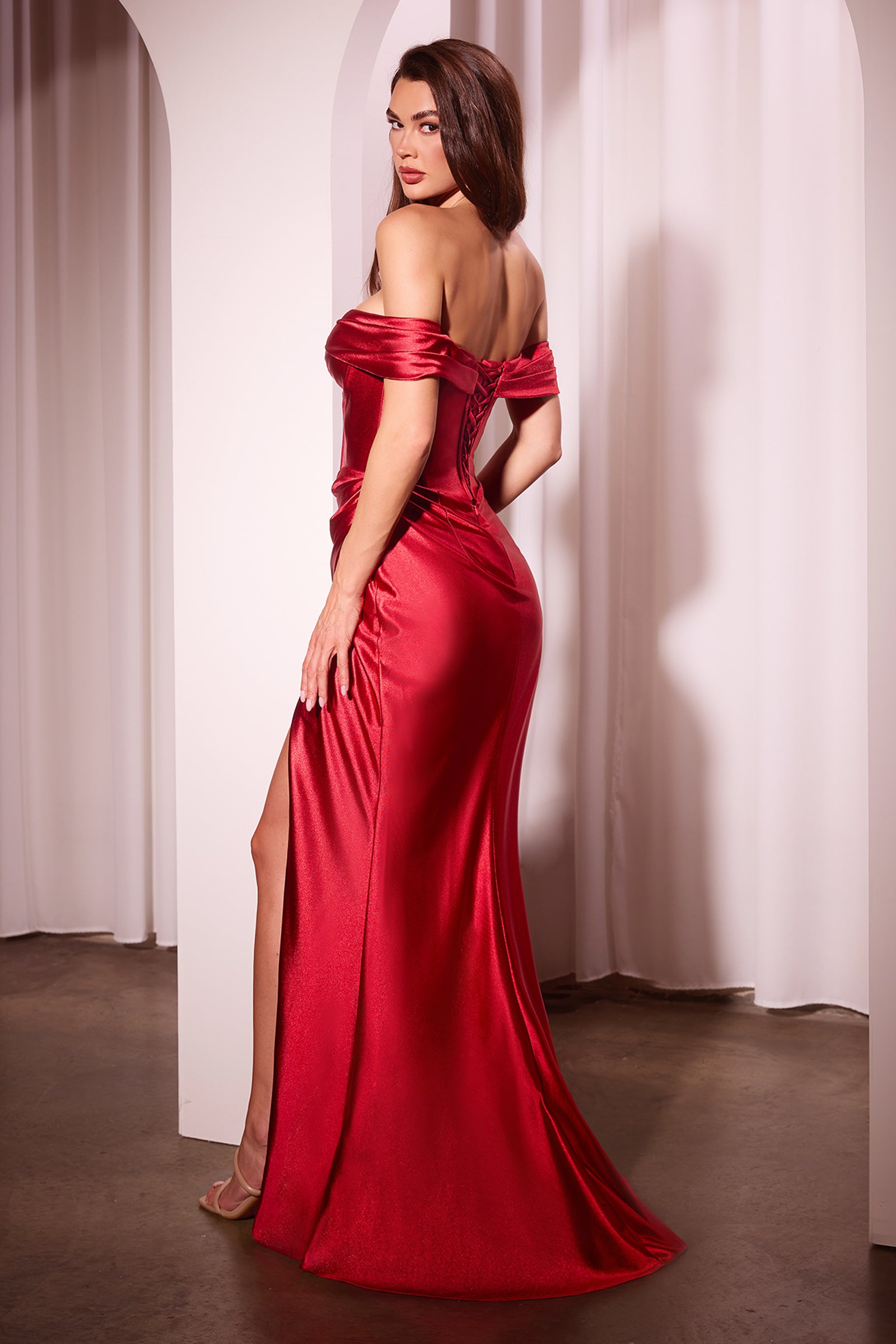 Lucienne Gown - Elegant Satin Off-the-Shoulder Fitted Evening Dress for Prom, Wedding & Formal Events