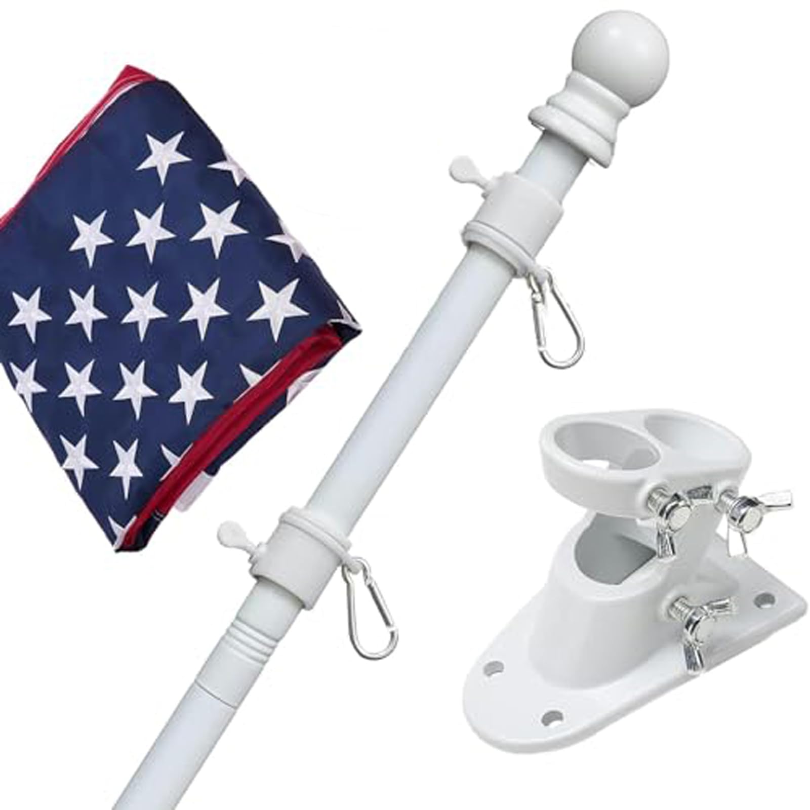 3x5 American Flag with 6ft Tangle-Free Flag Pole Kit - Outdoor Residential Flag Set Includes Embroidered US Flag, Holder Bracket & White Pole for House, Porch, Yard - Perfect for Patriotic Home Decor & Outdoor Display