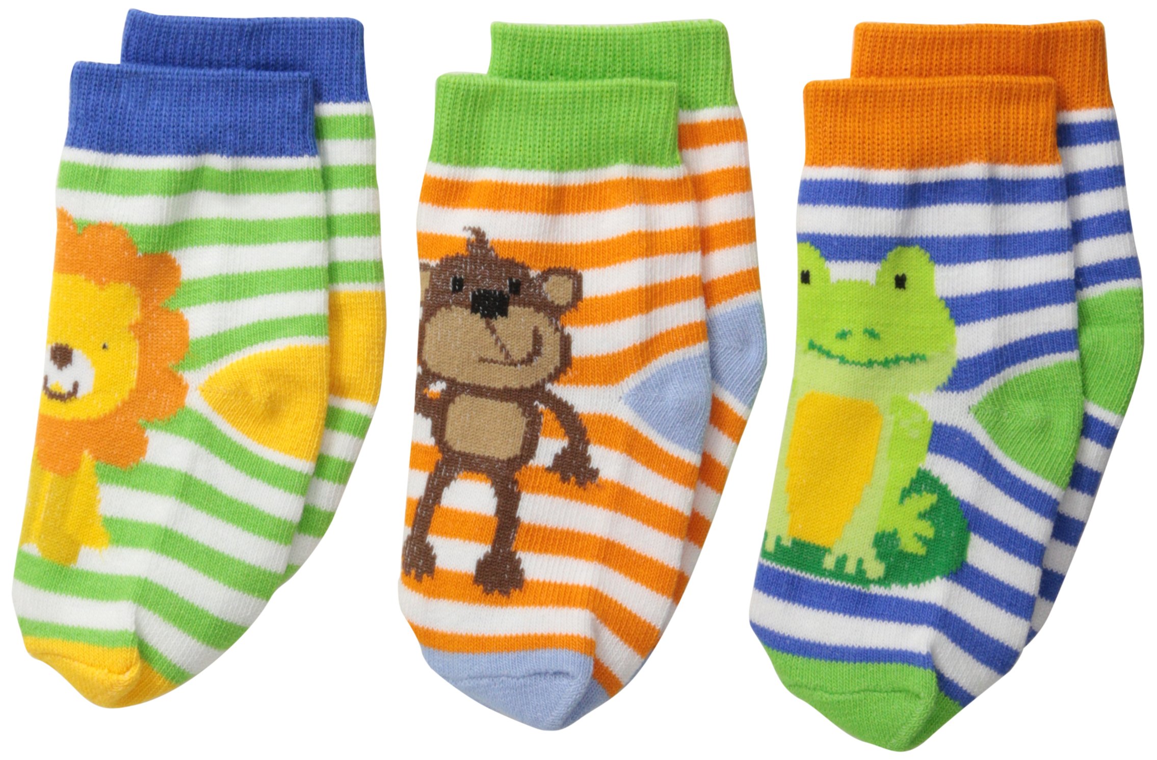 Jefferies Baby Boys' Newborn Animal Socks - 3 Pair Pack (Lion, Monkey, Frog) | Soft, Comfortable & Durable for Everyday Wear, Playtime & Gifts