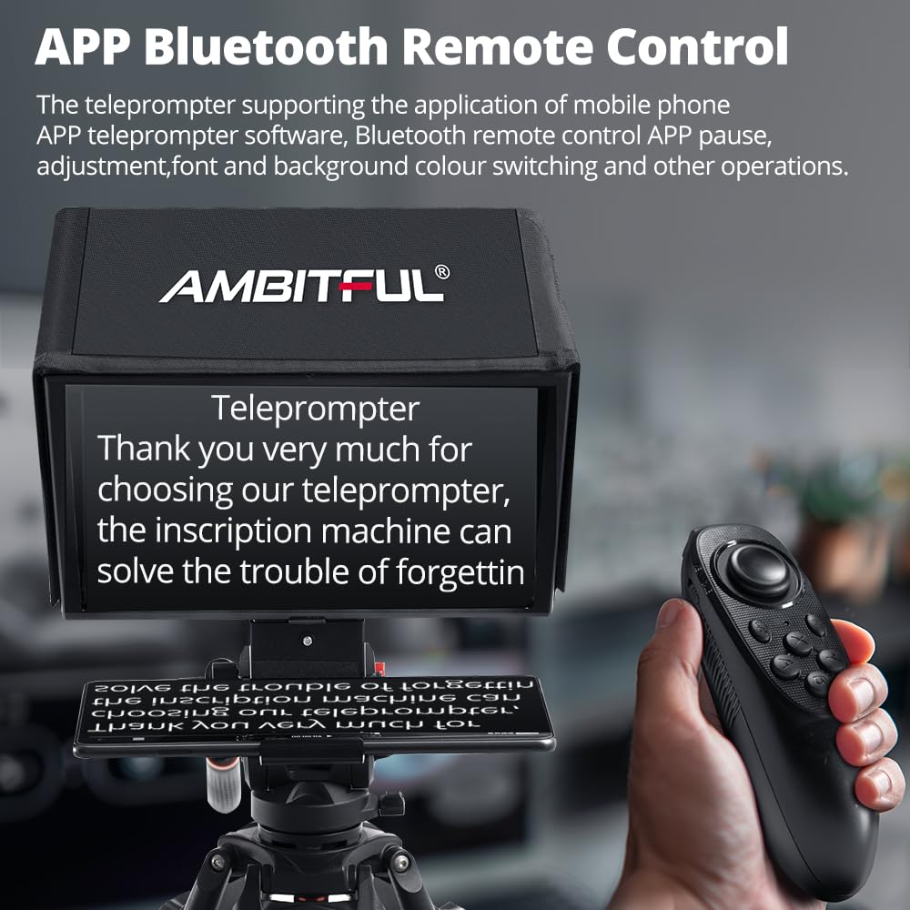 AMBITFUL T14 Pro 14'' Teleprompter for Camera - Compatible with iPad, Android Tablet & Smartphone | Remote & App Control | No Assembly Required | Works with iOS & Android | Perfect for Online Teaching, Interviews, Vlogging & Live Streaming | Professional Video Recording Equipment for Content Creators