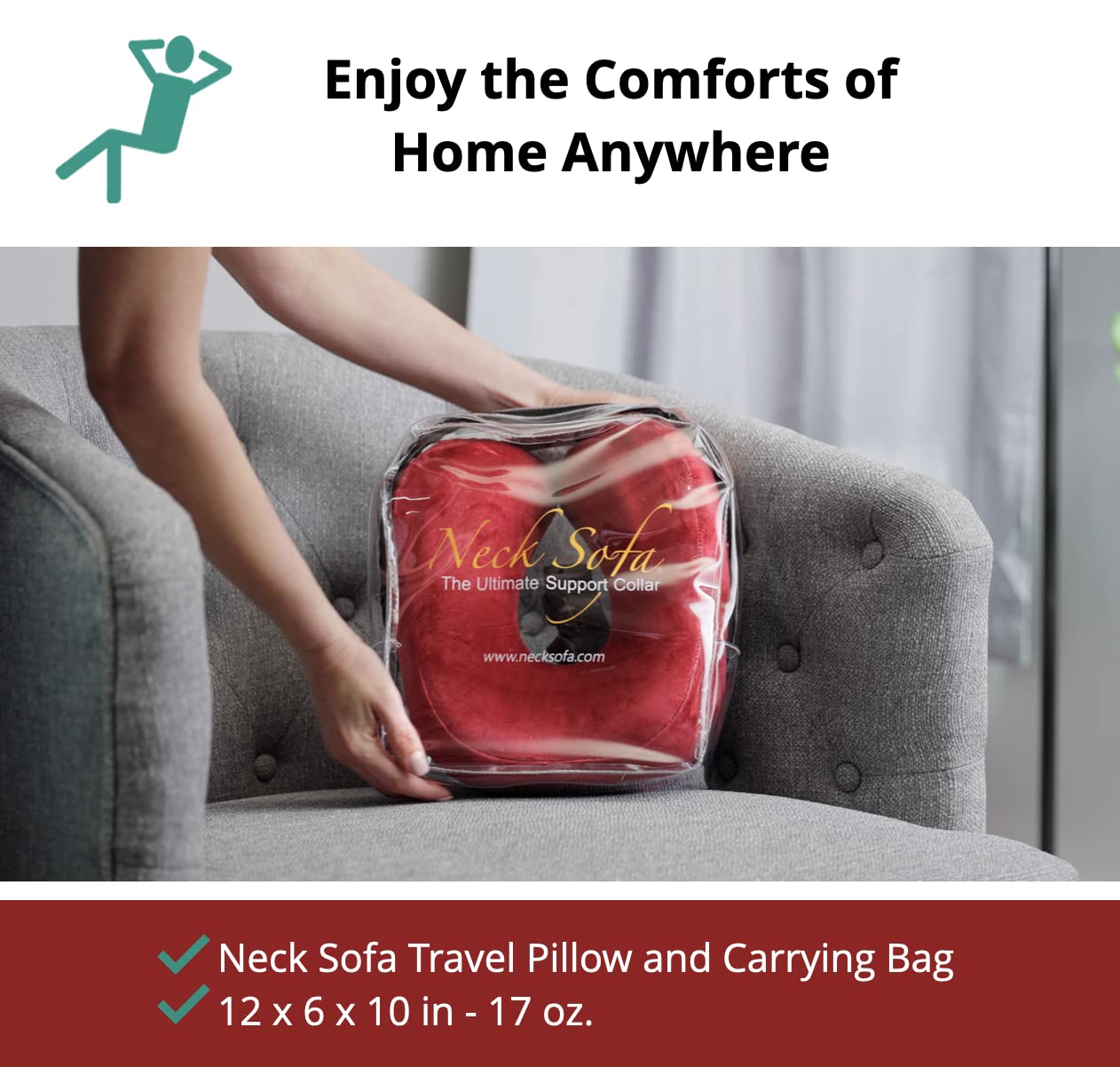 Best Chiropractor Recommended Neck Pillow for Pain Relief - Memory Foam Cervical Support Pillow with Lumbar Support (Burgundy) - Ideal for Travel, Office & Home Use