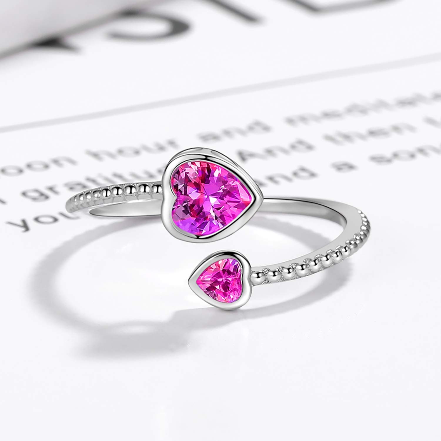 925 Sterling Silver Birthstone Rings for Women - Adjustable Open Heart Constellation Ring | Personalized Month Jewelry for Birthday Gifts | Perfect for Everyday Wear & Special Occasions