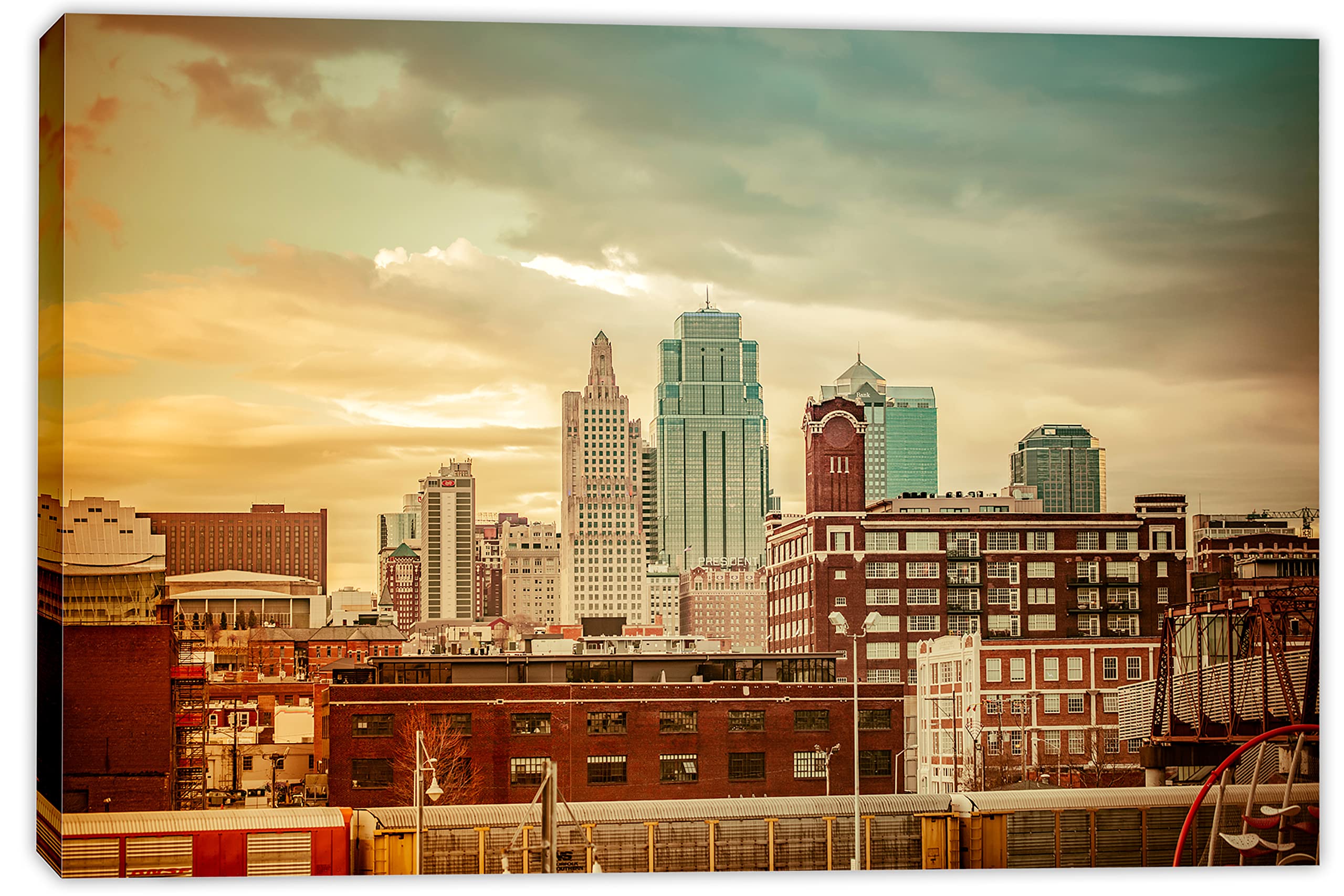 36 x 24 Kansas City MO Canvas Print - Premium Wall Art for Home Decor, Living Room & Office - Missouri Landscape Painting