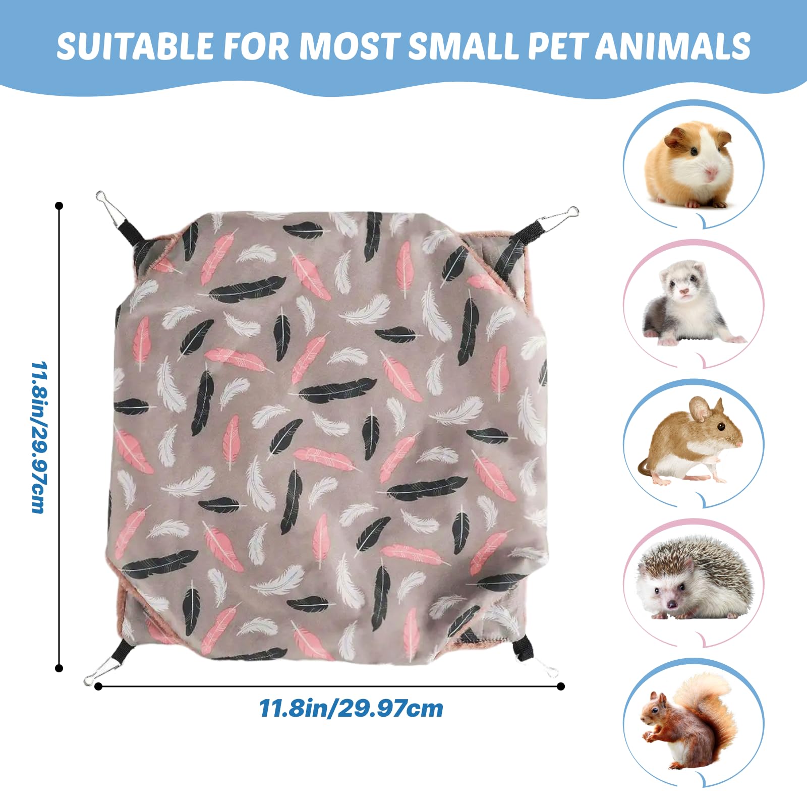 LYART 2-Pack Small Animal Hammock & Warm Bed Set for Guinea Pigs, Ferrets, Rats - Flamingo & Feather Design - Cage Accessories & Toys for Sugar Gliders, Hamsters, Squirrels - Perfect for Cozy Napping & Playtime in Pet Cages