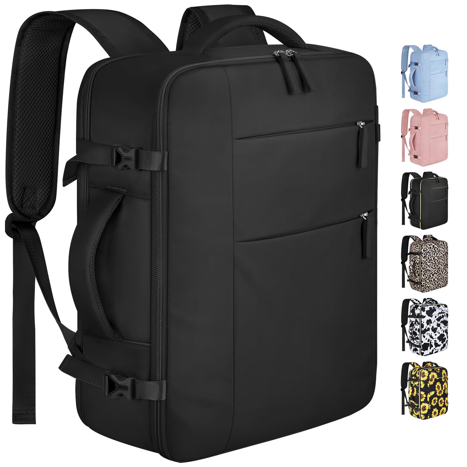 Waterproof Travel Backpack for Women & Men - Airline Approved Carry On Laptop Backpack Fits 15.6 Inch Computer - Business Work Bookbag with Black Zipper - Perfect for Commuting, Business Trips & Weekend Getaways