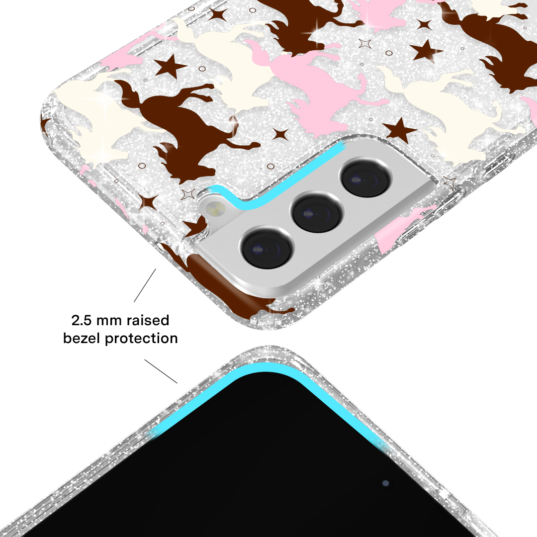 Pink Pony Glitter Samsung Phone Case - Cute Sparkly Protective Cover for Samsung Galaxy S21/S20/Note 20 - Perfect for Girls, Teens & Fashion Lovers (Great Gift for Birthday, Christmas & Daily Use)