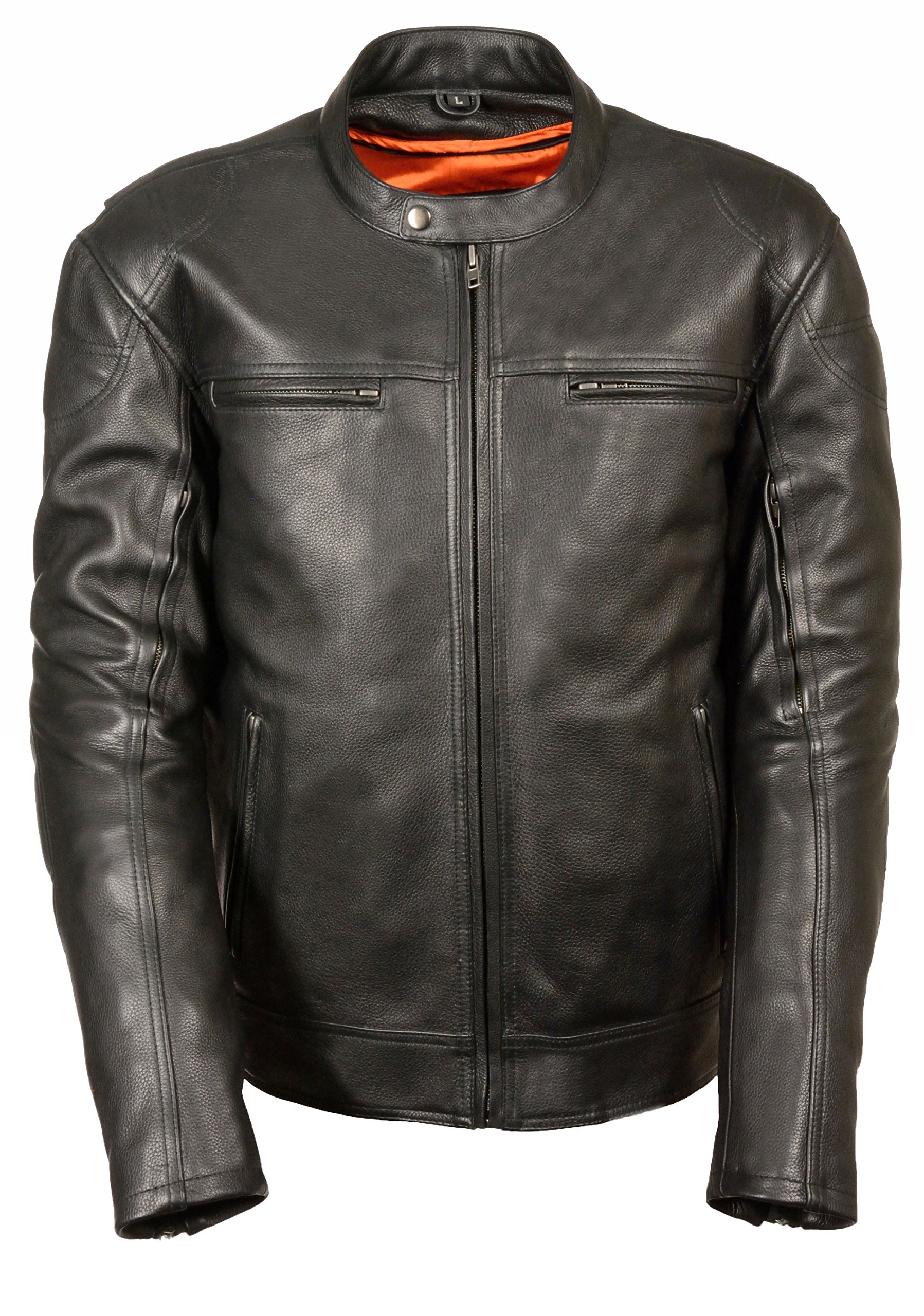 Men's Black Vented Leather Scooter Jacket - Size M | Breathable Long Motorcycle Jacket for Riding & Urban Fashion