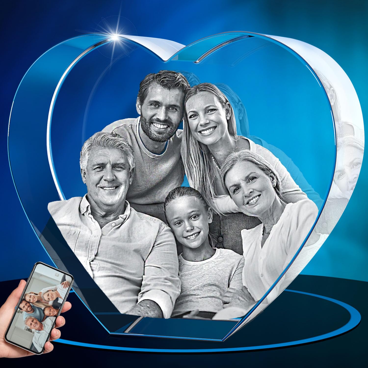 ArtPix Custom 3D Crystal Photo Gift - Personalized Laser Etched Glass Keepsake for Wedding, Anniversary, Valentine's Day - Heart Shaped 3D Picture for Her, Him, Wife, Husband - Perfect Customized Gift for Special Occasions