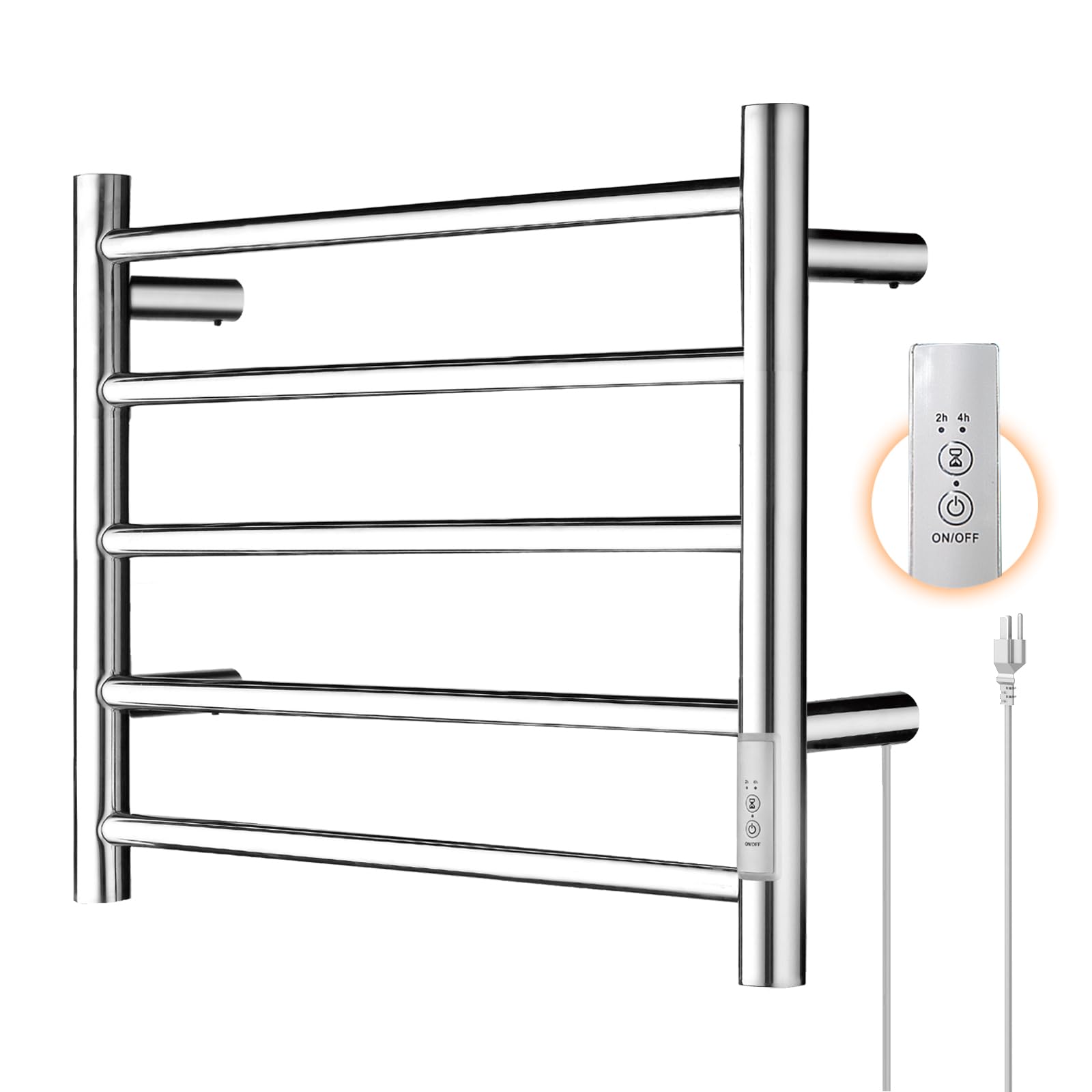 5-Bar Stainless Steel Electric Heated Towel Warmer Rack for Bathroom - Wall Mounted with Built-in Timer, Fast Heating, Plug-in (Chrome) | Perfect for Spa, Luxury Hotels & Cozy Home Bathrooms