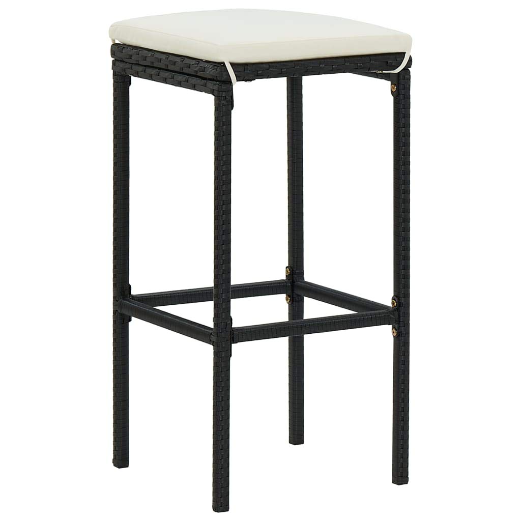 Modern Bar Stools Set of 2 - Black Poly Rattan Counter Height Chairs with Cushions for Kitchen, Dining, Indoor & Outdoor Use - Fast Shipping | Perfect for Breakfast Bars, Patios & Home Decor