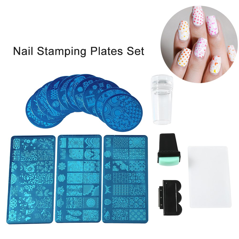 Professional Floral Nail Art Stamping Plates Set - 13Pcs Flower Forest Design Nail Stamp Plates with 2 Stamper & Scraper Tools for DIY Manicure | Perfect for Salon, Home Nail Art & Gift Giving