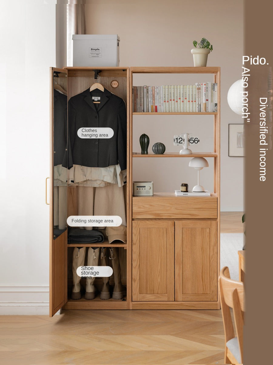 Solid Oak Wood Mirror Entryway Cabinet - Stylish & Durable Hallway Storage with Mirror for Home Decor